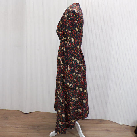 Isabel Marant Teal & Oxblood Silk Aztec Print Midi Dress XS