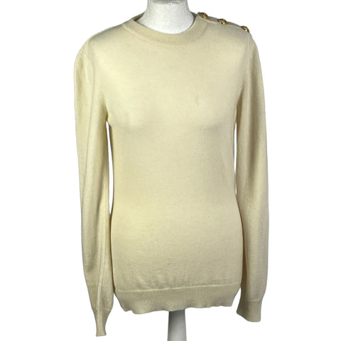 Balmain Cream Wool & Cashmere Buttoned Sweater XXS