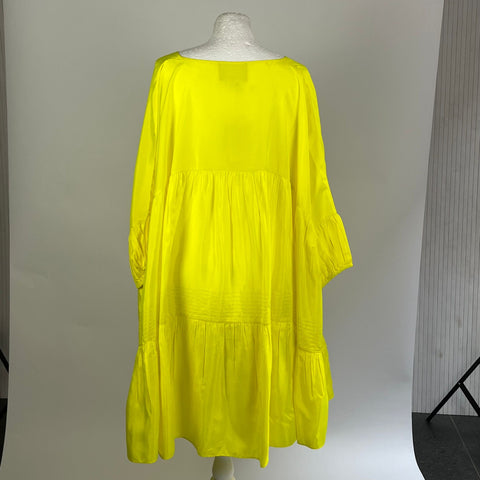 Anaak £585 Neon Yellow Banded Silk Habotai Mini Dress O/S