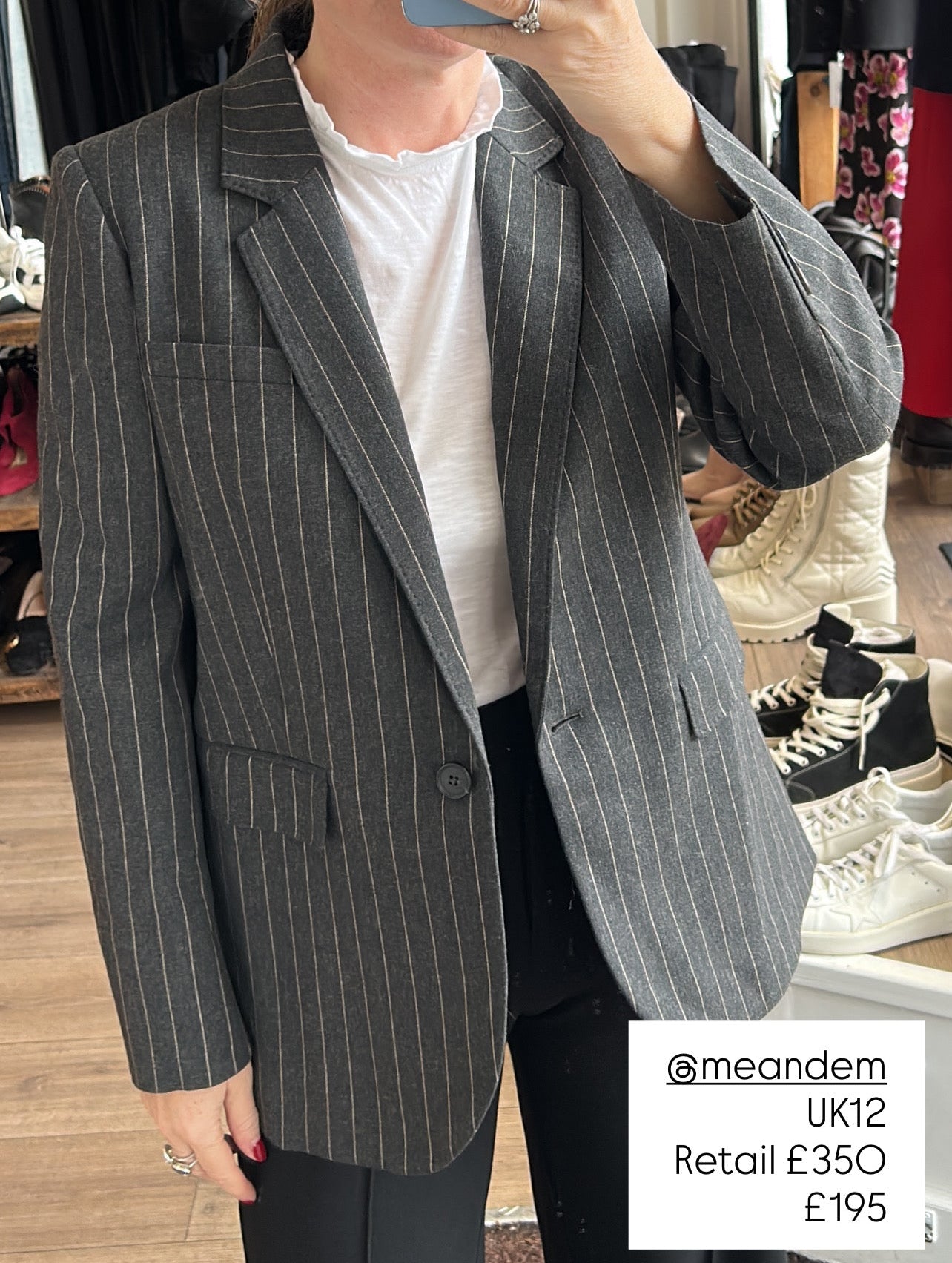 Me&Em New £350 Grey Pinstripe Sharp Shoulder Blazer M