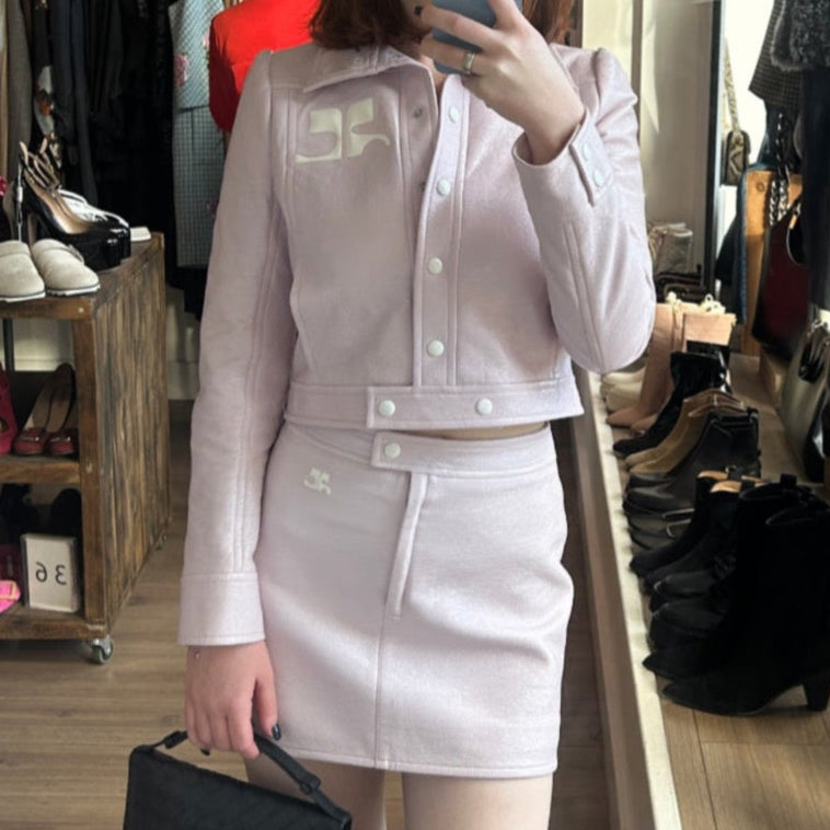 Courreges New £560 Pale Pink Wet Look Mini Skirt XS