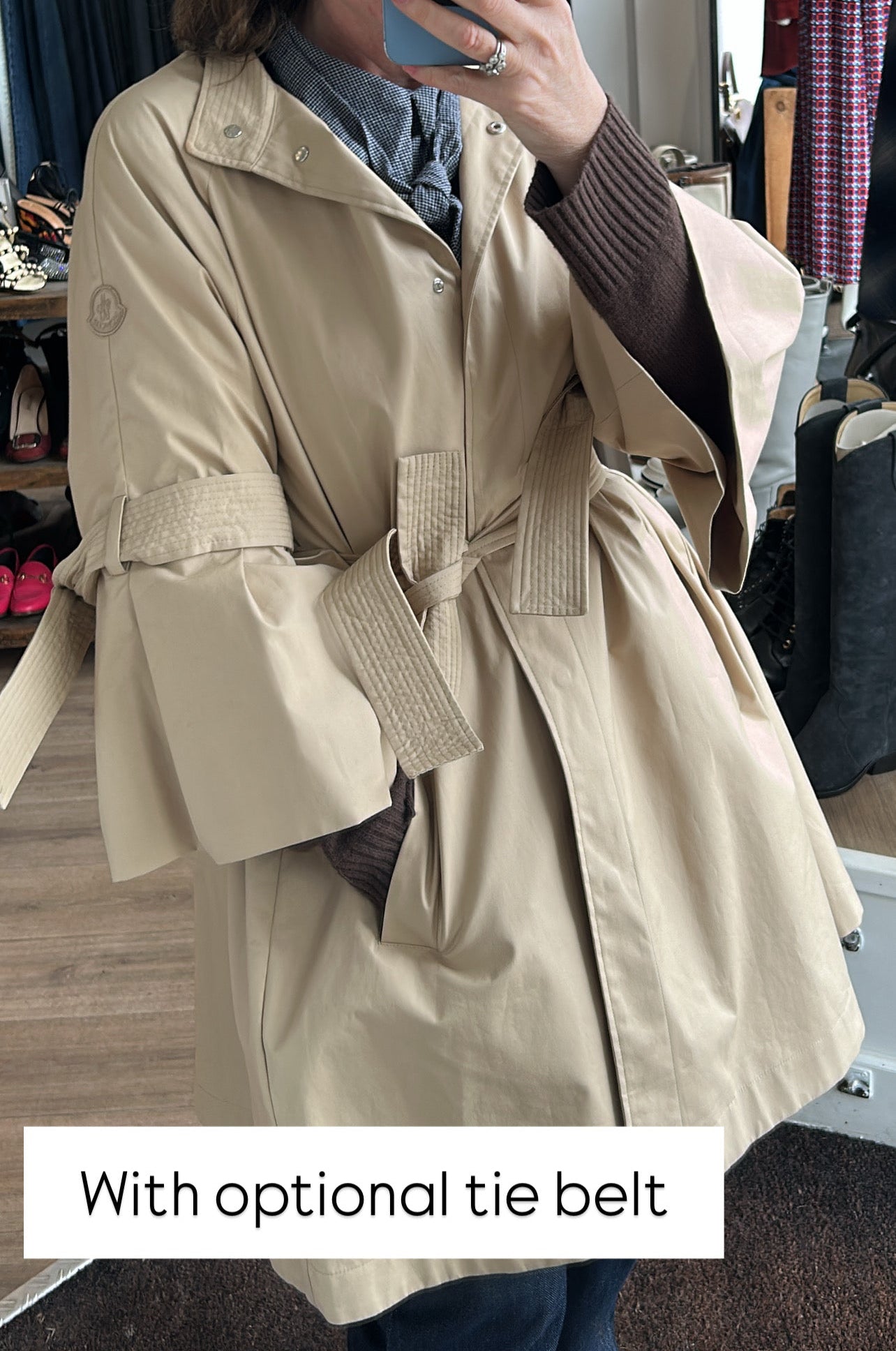 Moncler New Beige Flared Cotton Mix Adhafera Raincoat M/L