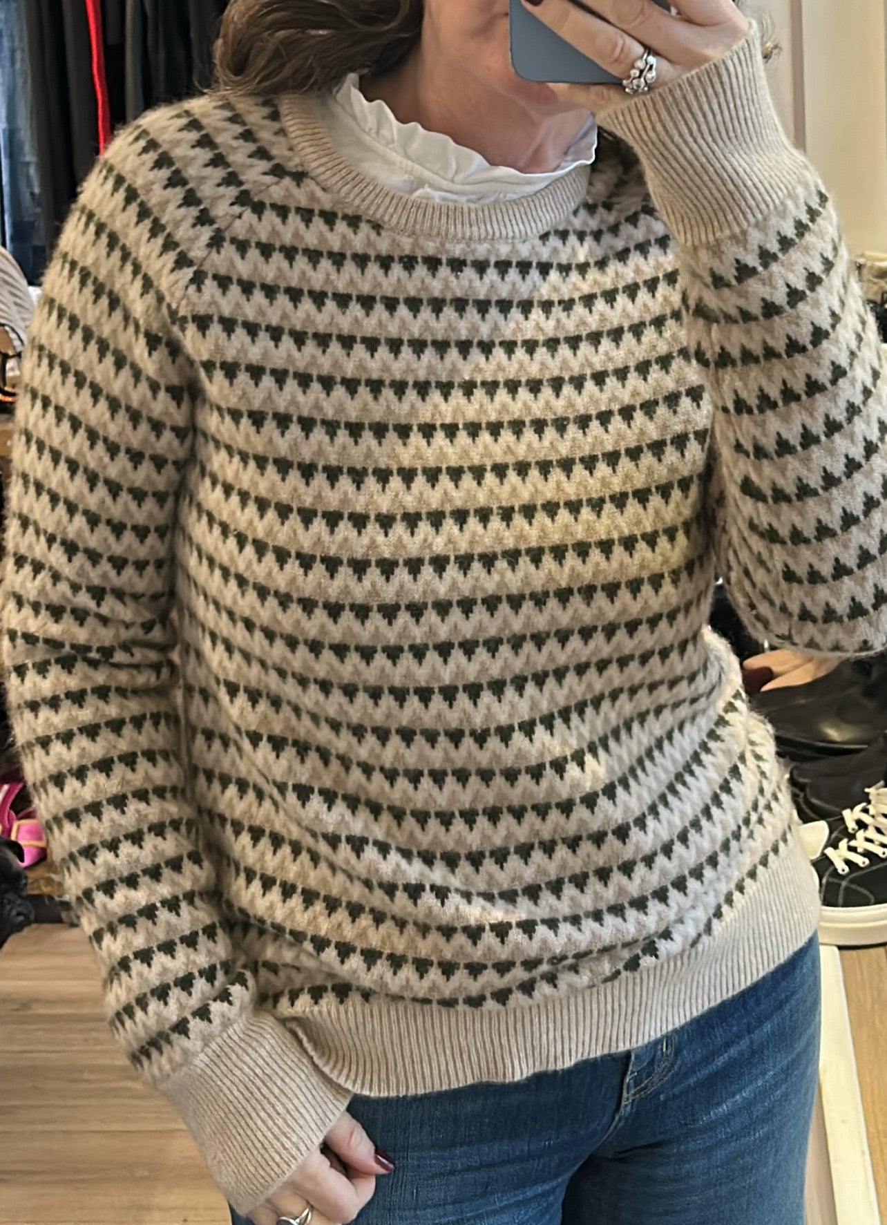 Madeleine Thompson Cream Intarsia Knit Cashmere Sweater M