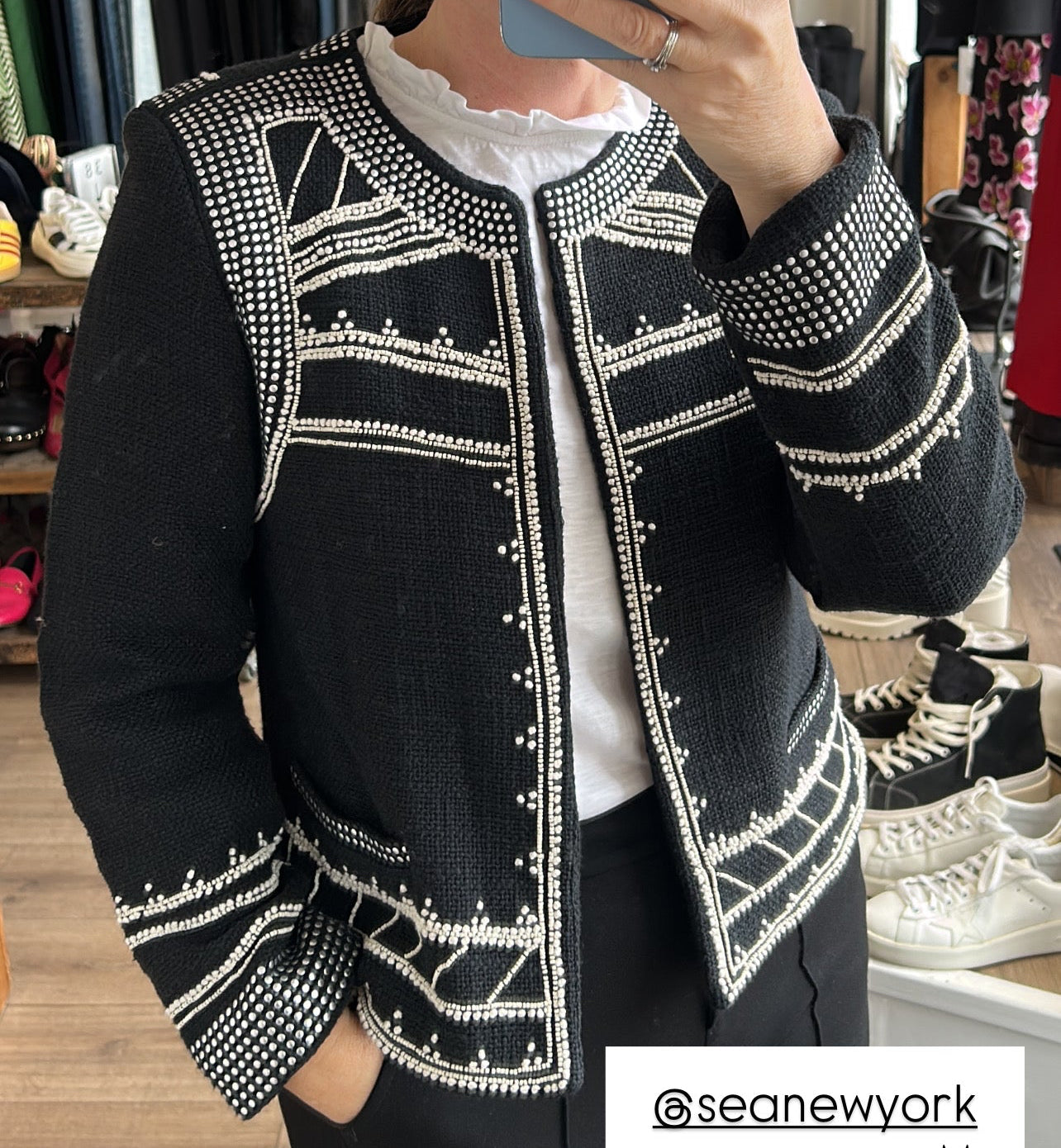 Sea New York New £600 Black Studded & Beaded Weave Jacket M