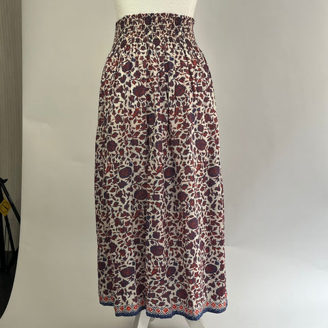 Natalie Martin Ivory Blue & Red Print Viscose Skirt XS/S/M/L/XL