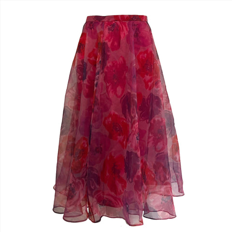 Staud £300 Pink Poppy Print Organza Skirt XS
