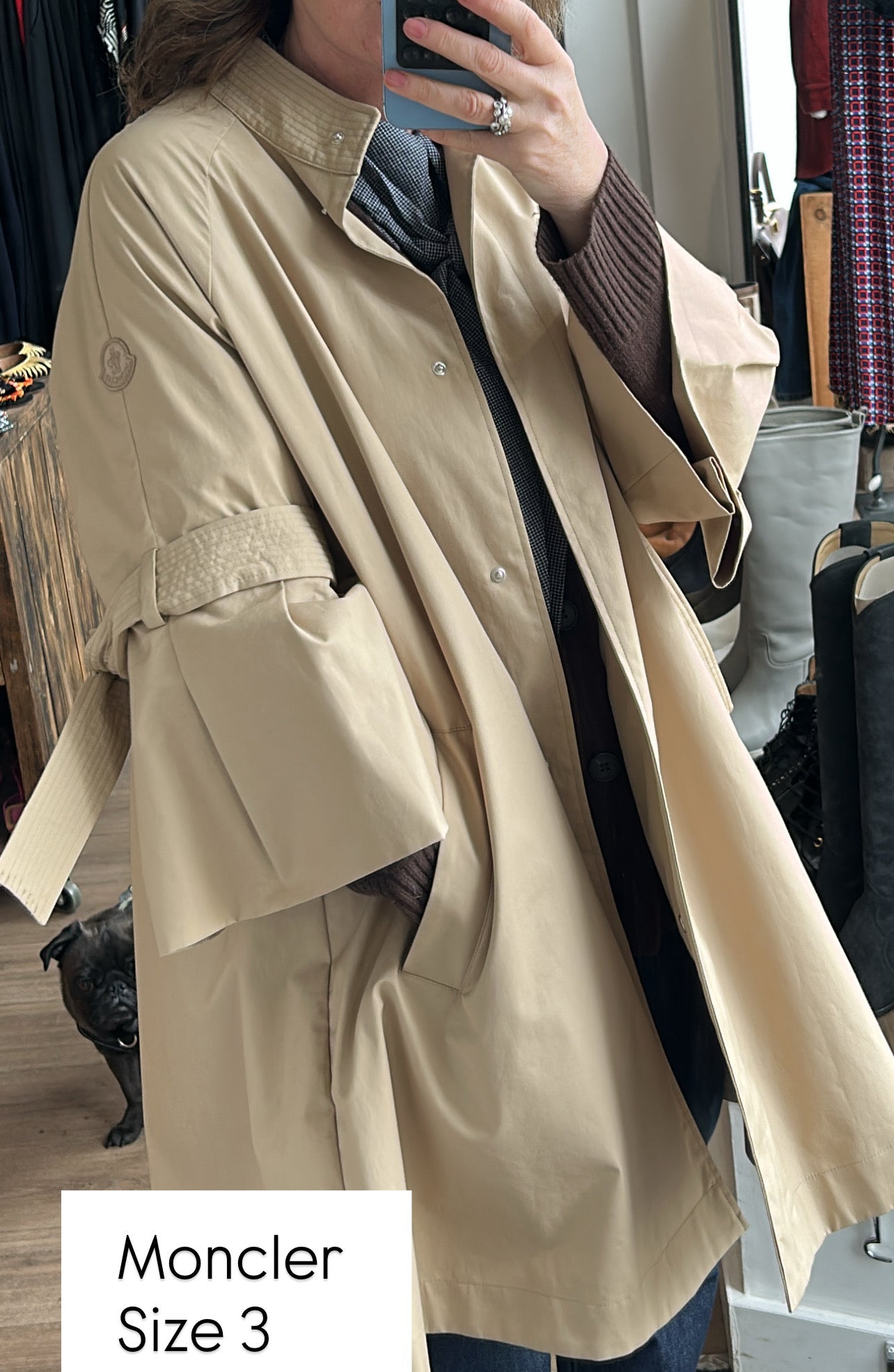 Moncler New Beige Flared Cotton Mix Adhafera Raincoat M/L