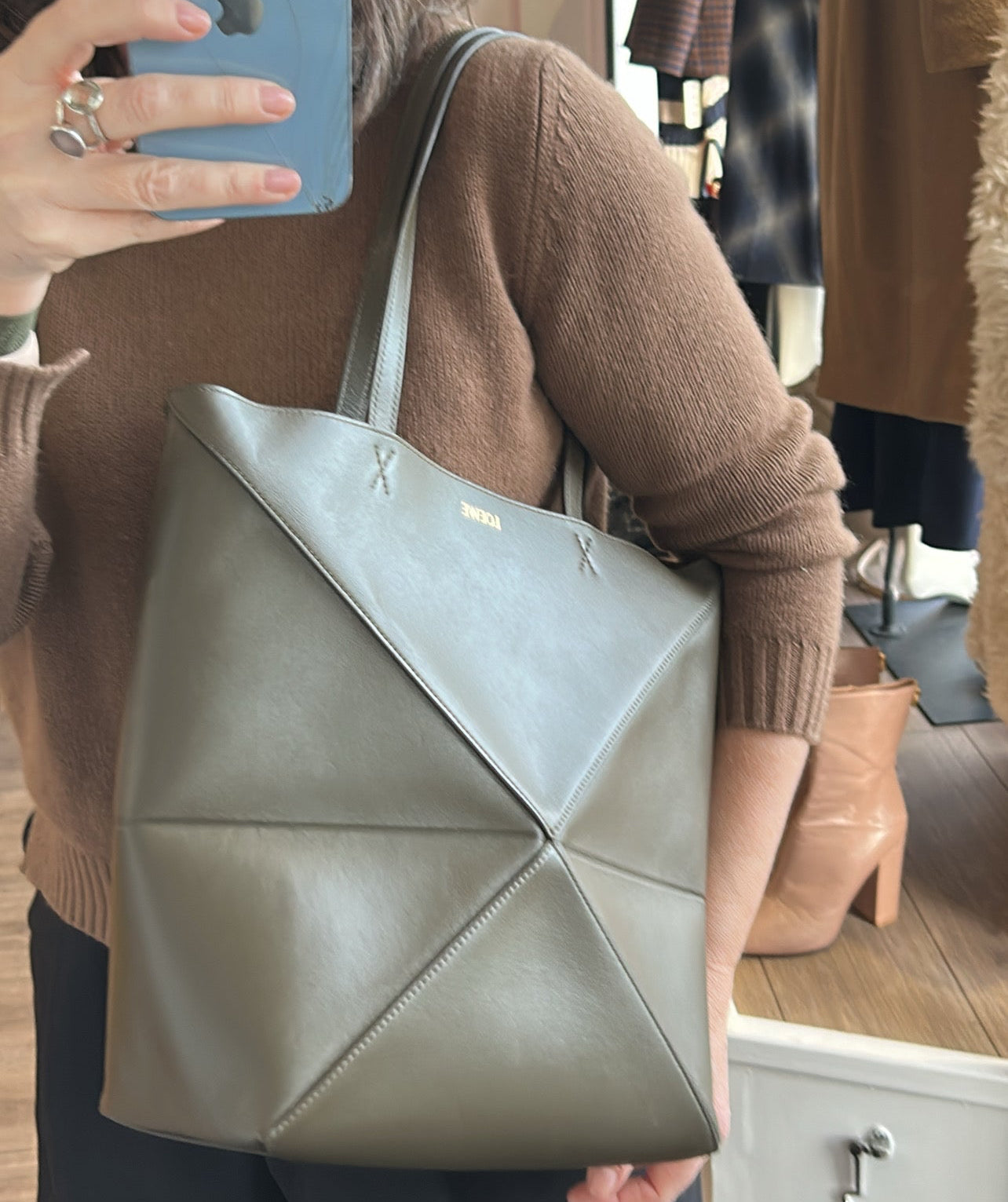 Loewe New £1550 Dark Khaki Puzzle Fold Tote Bag
