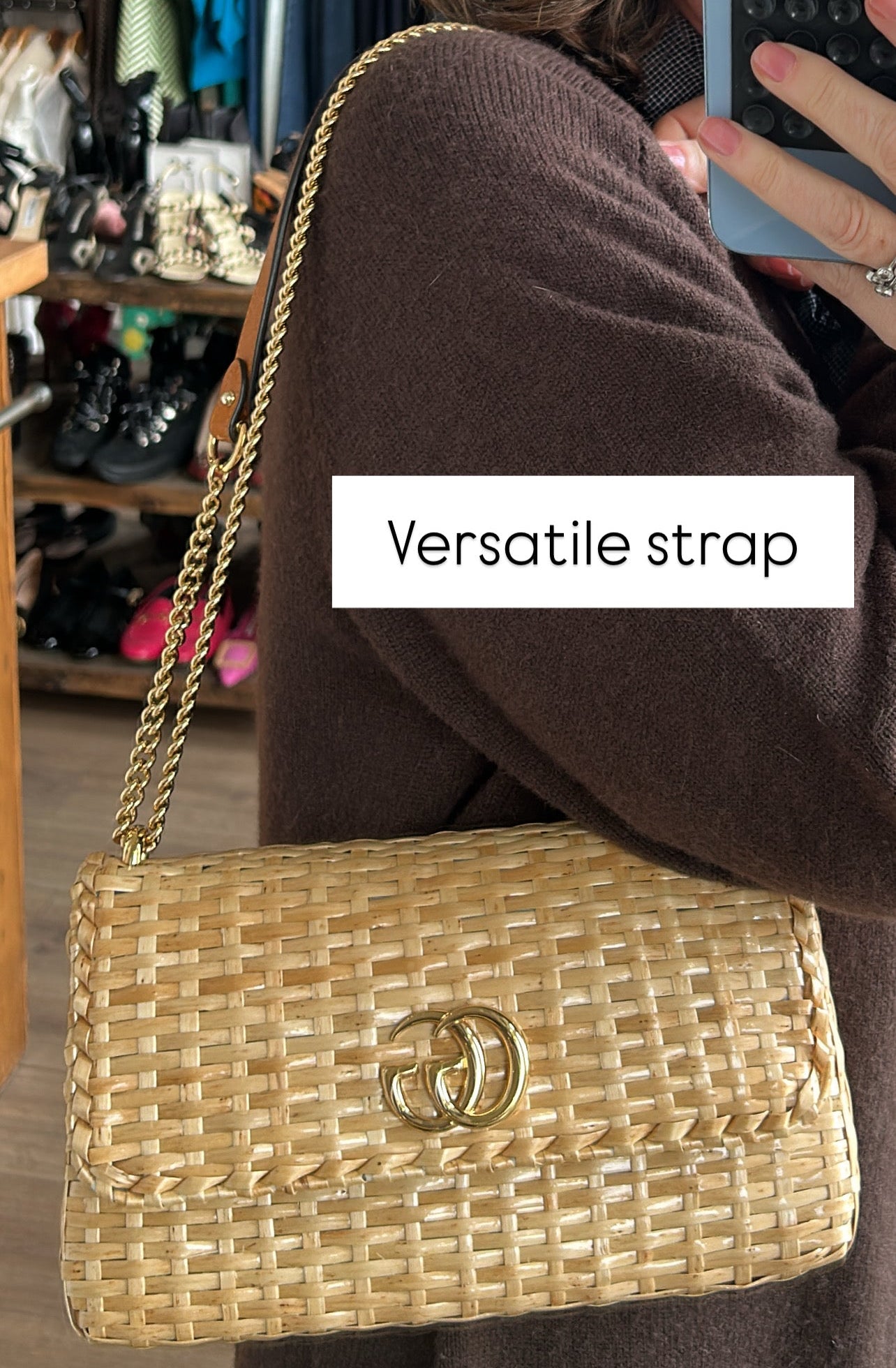 Gucci Glazed Wicker Small Cestino Shoulderbag