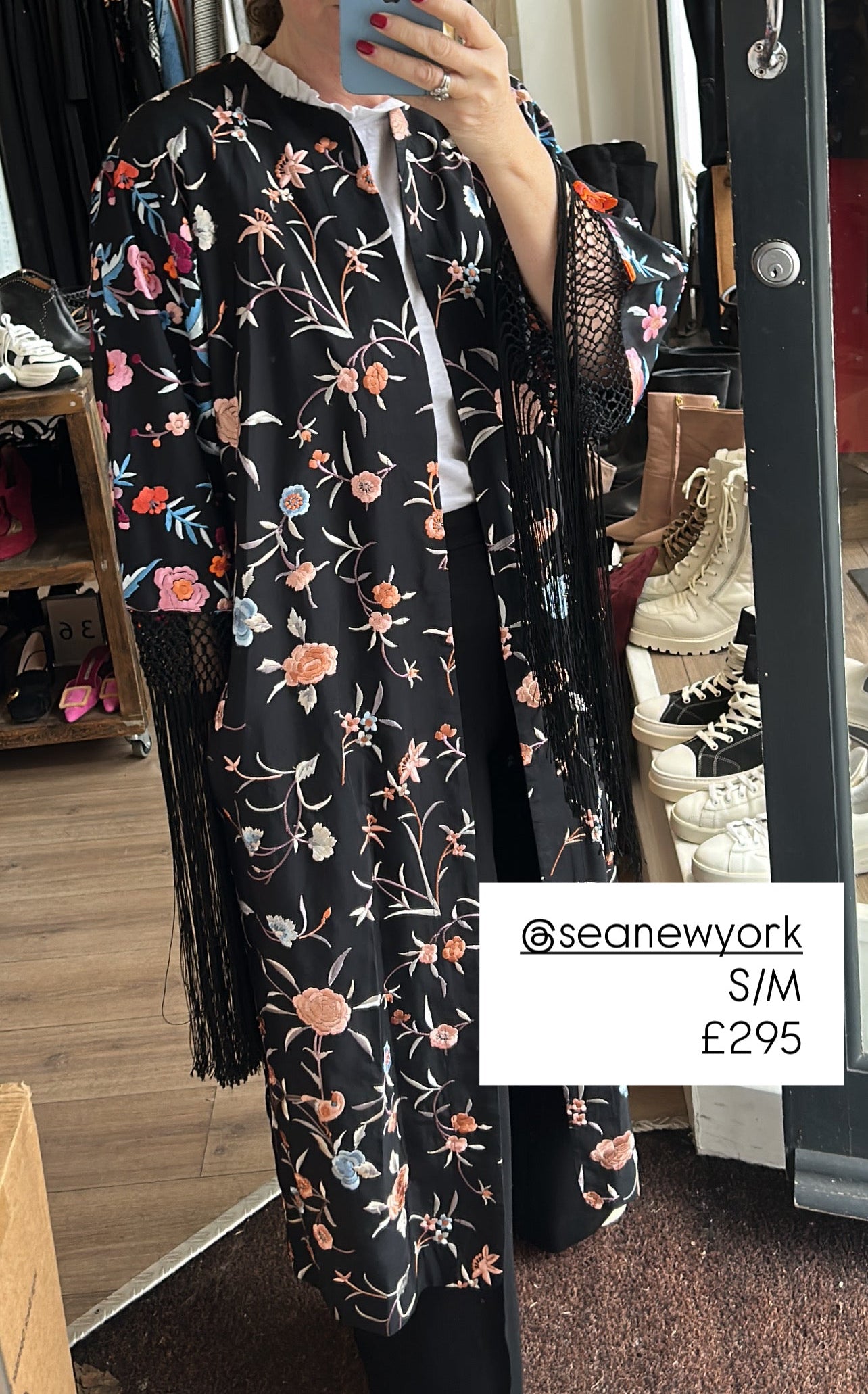 Sea New York New Black Embroidered Fringed Kimono Coat S/M