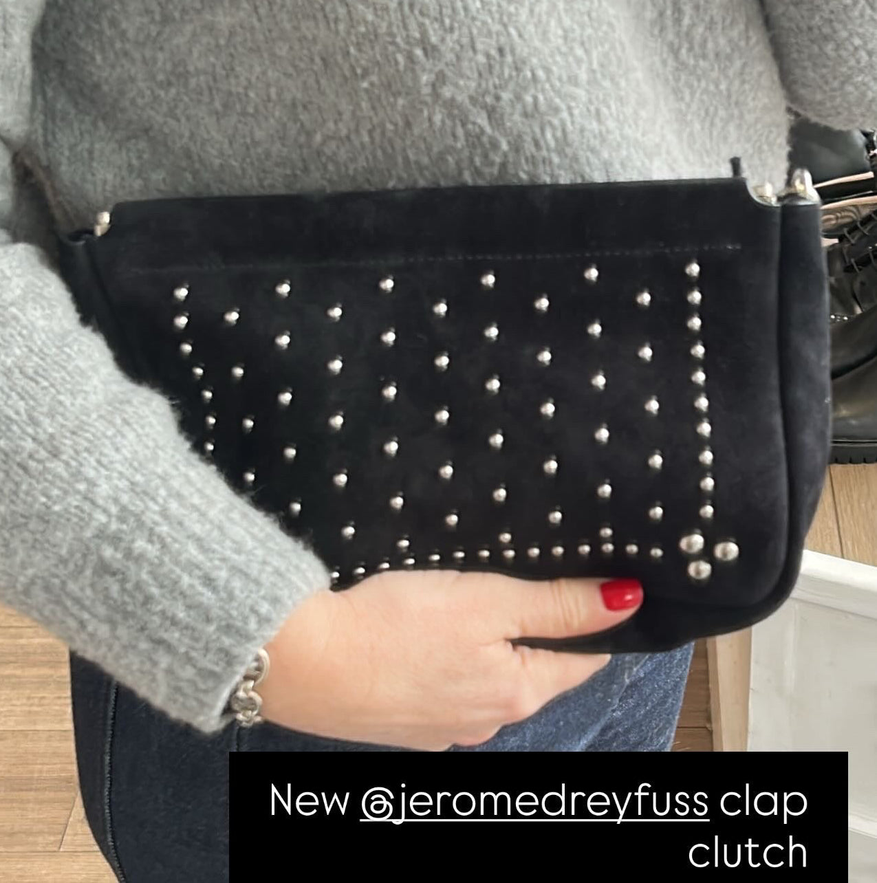 Jerome Dreyfuss New £350 Black Suede Clap Clutch Bag