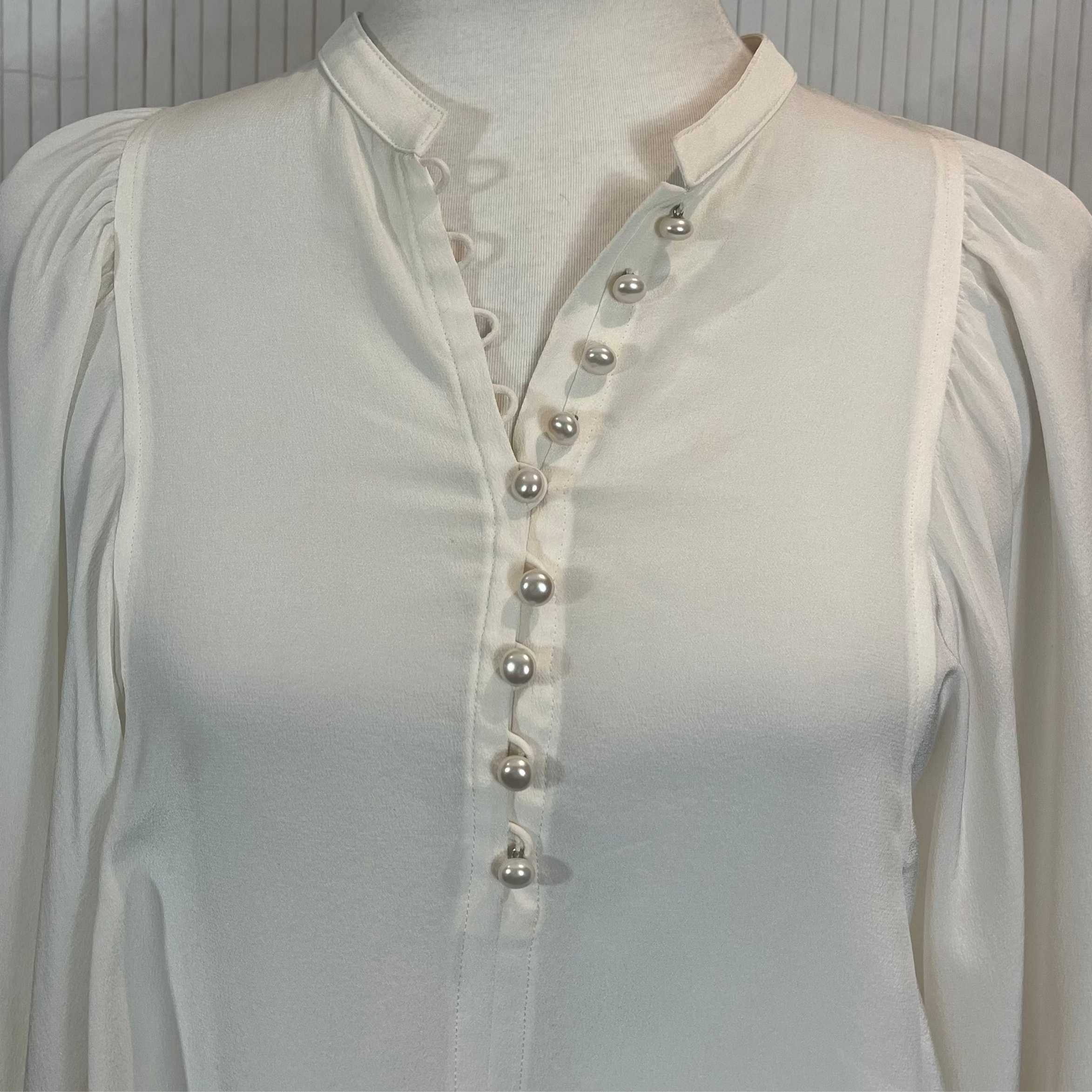 Joseph Cream Washed Silk Balloon Sleeve Blouse S