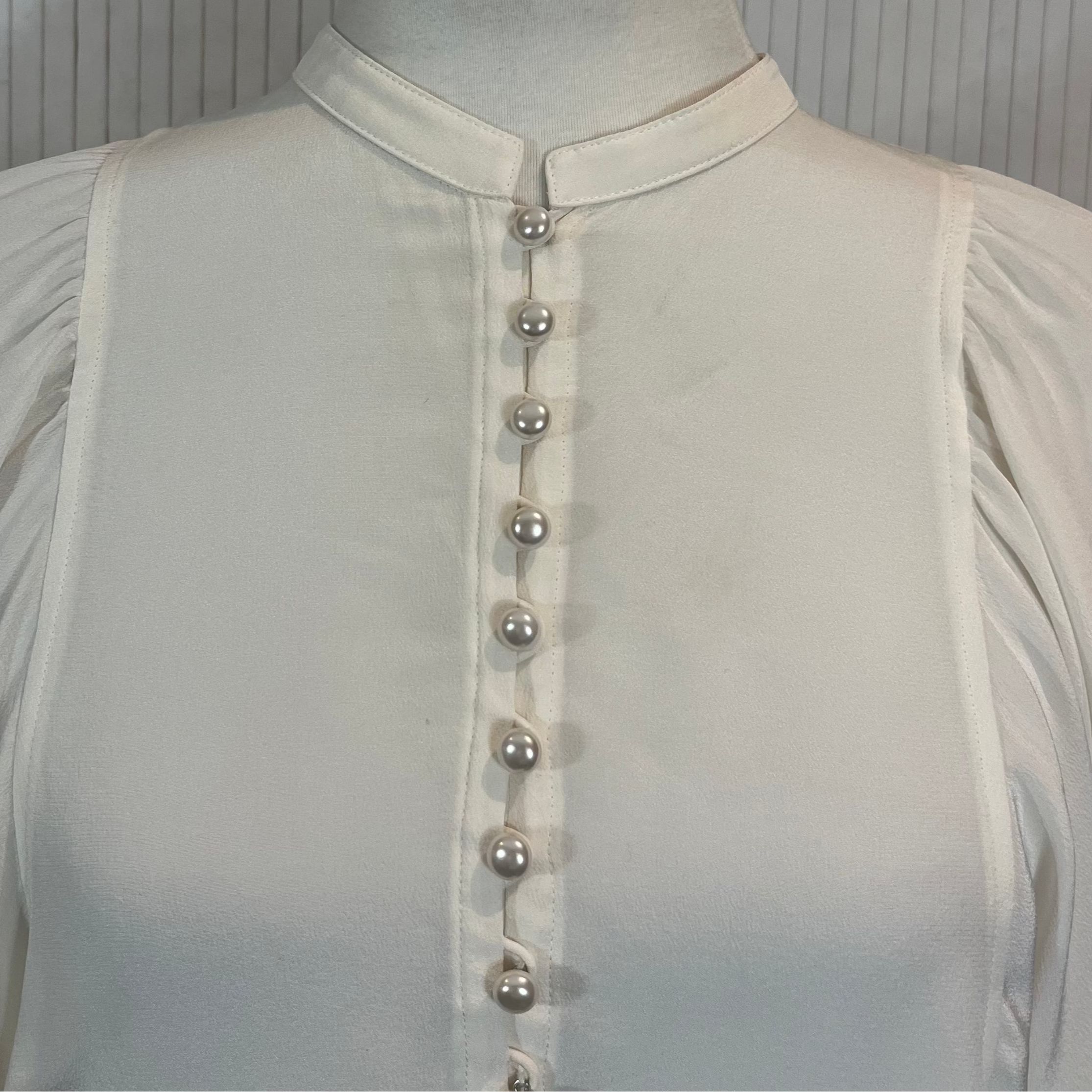 Joseph Cream Washed Silk Balloon Sleeve Blouse S