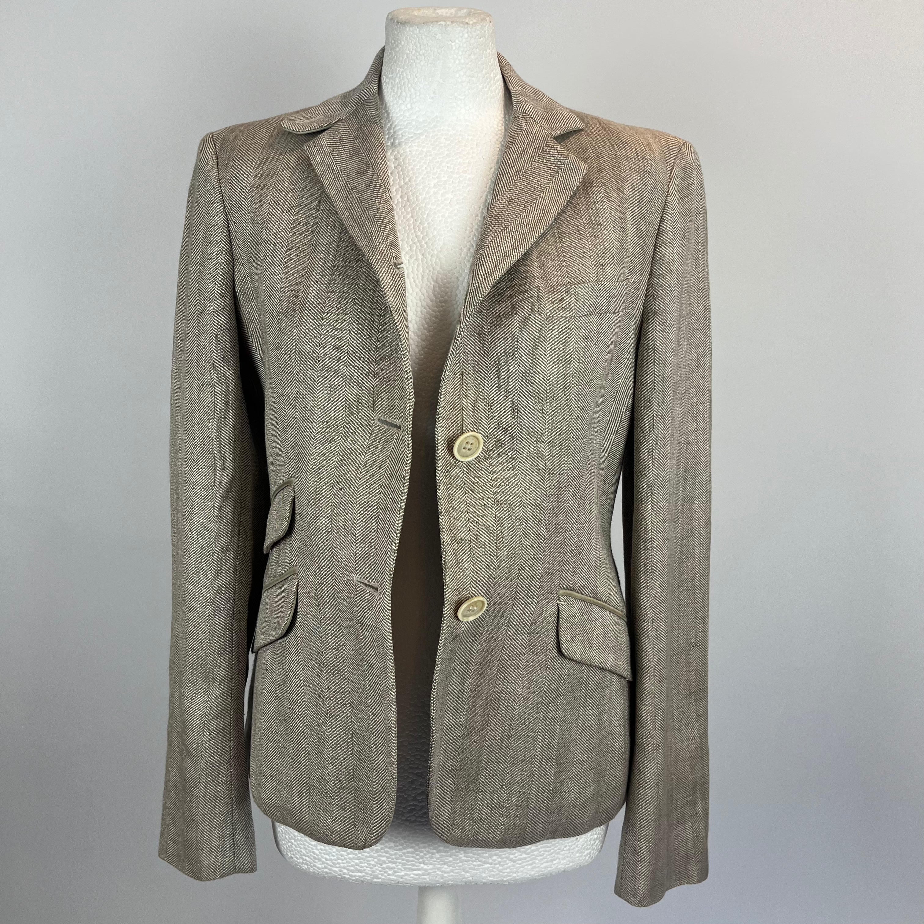 Loro Piana Limestone Herringbone Linen & Silk Jacket S