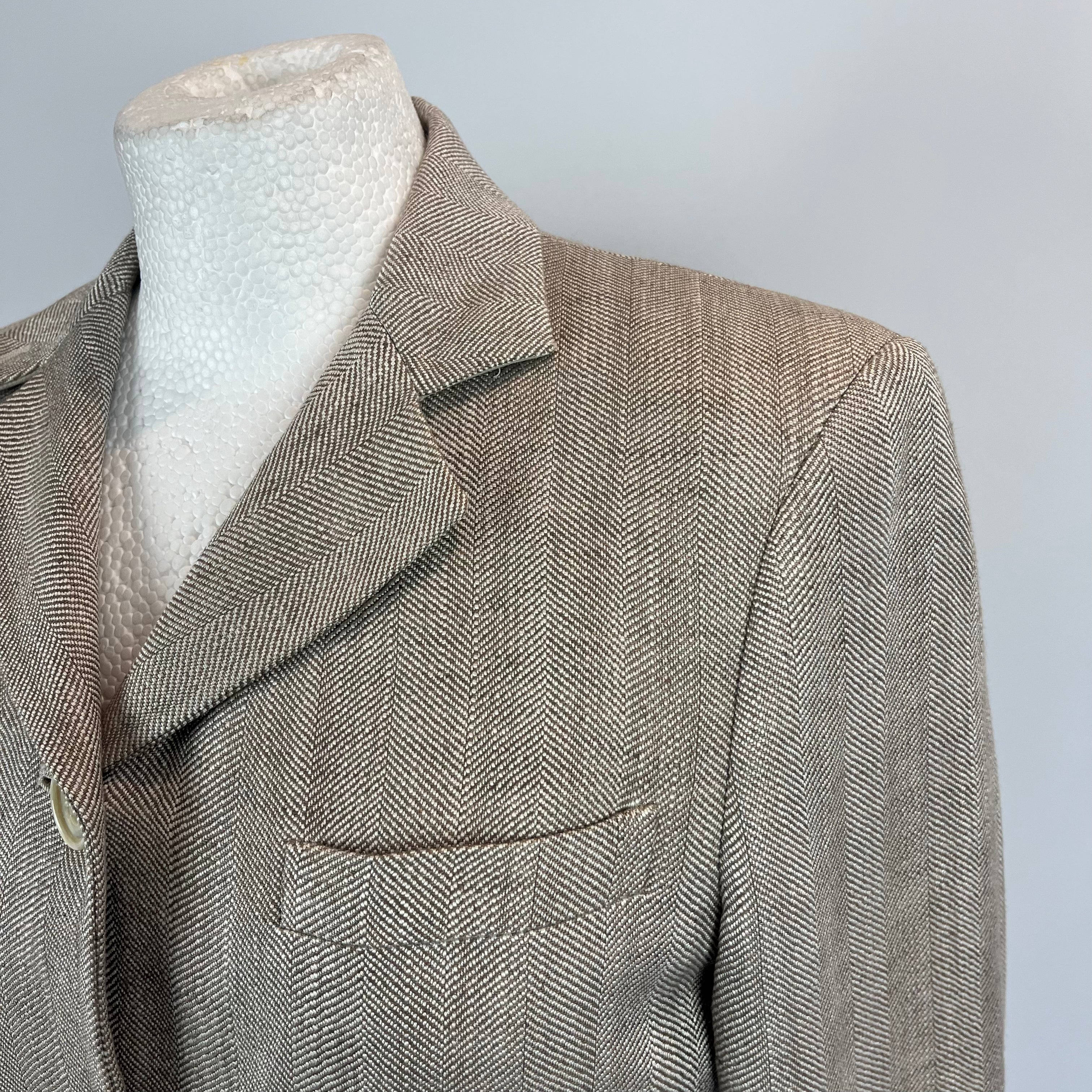 Loro Piana Limestone Herringbone Linen & Silk Jacket S