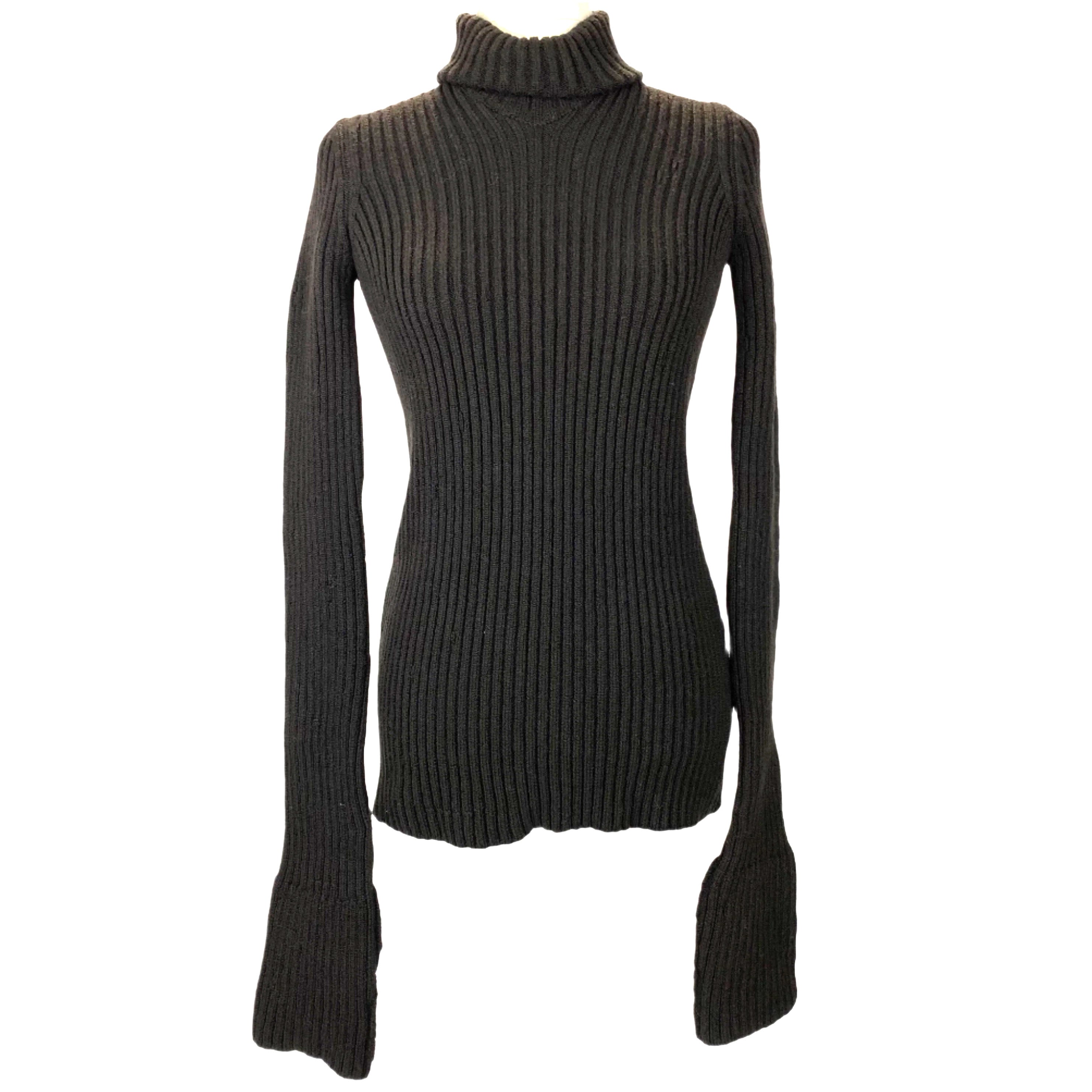 Bottega Veneta £725 Black Thick Rib Polo Neck Cutaway Sweater XS/S/M