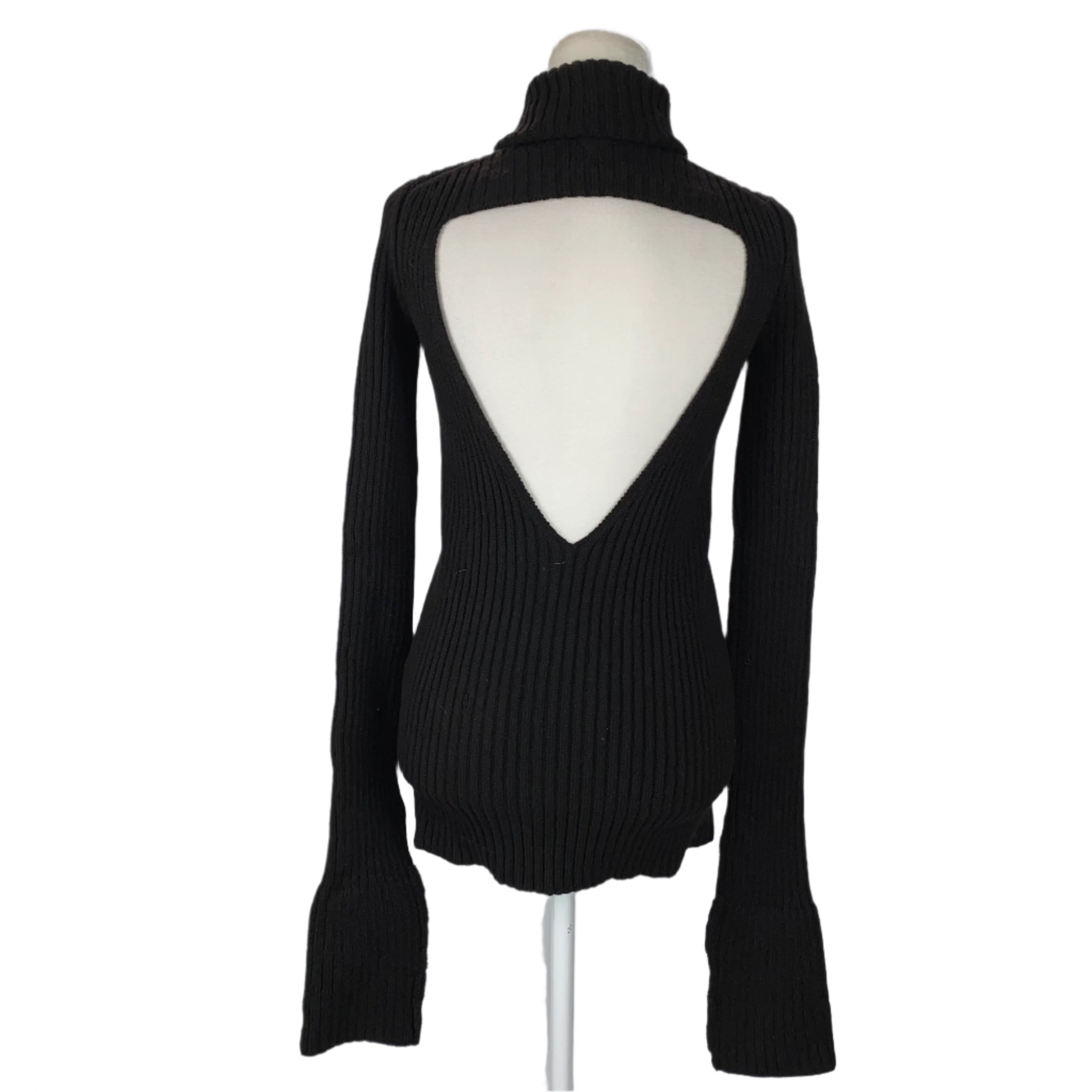 Bottega Veneta £725 Black Thick Rib Polo Neck Cutaway Sweater XS/S/M