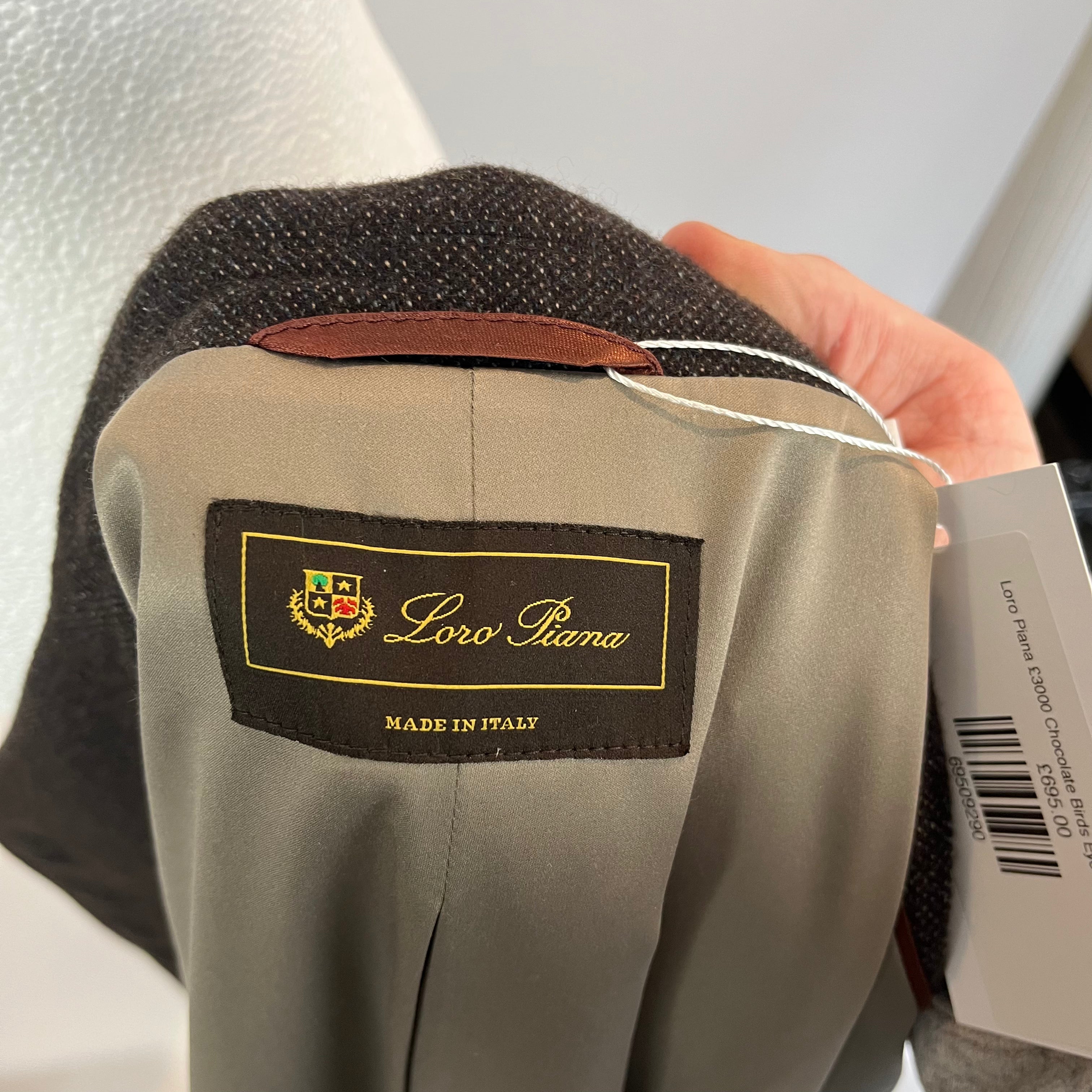Loro Piana £3000 Chocolate Birds Eye Cashmere Jacket S