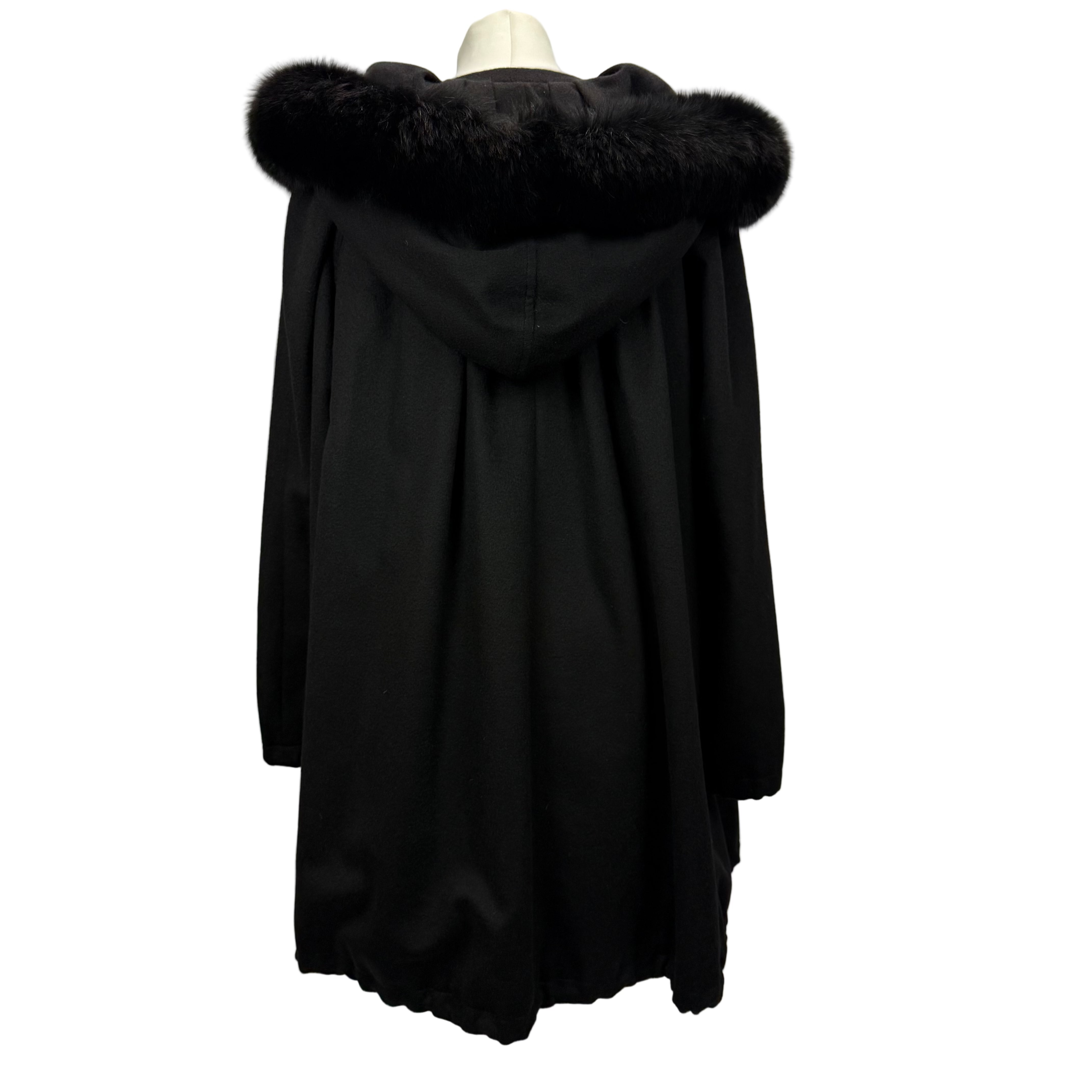 Max Mara Black Pure Cashmere Hooded Coat XS/S/M