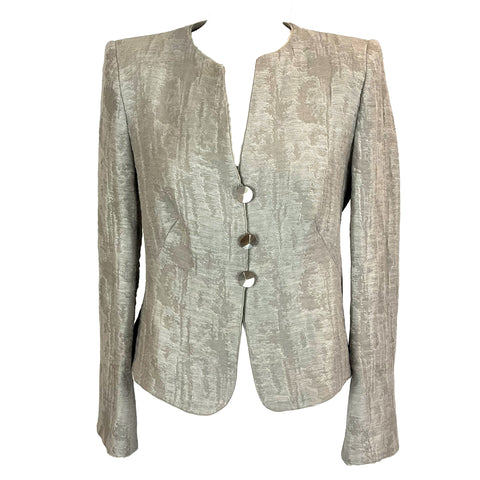 Armani Collezioni Pearl Grey Textured Linen Mix Jacket M