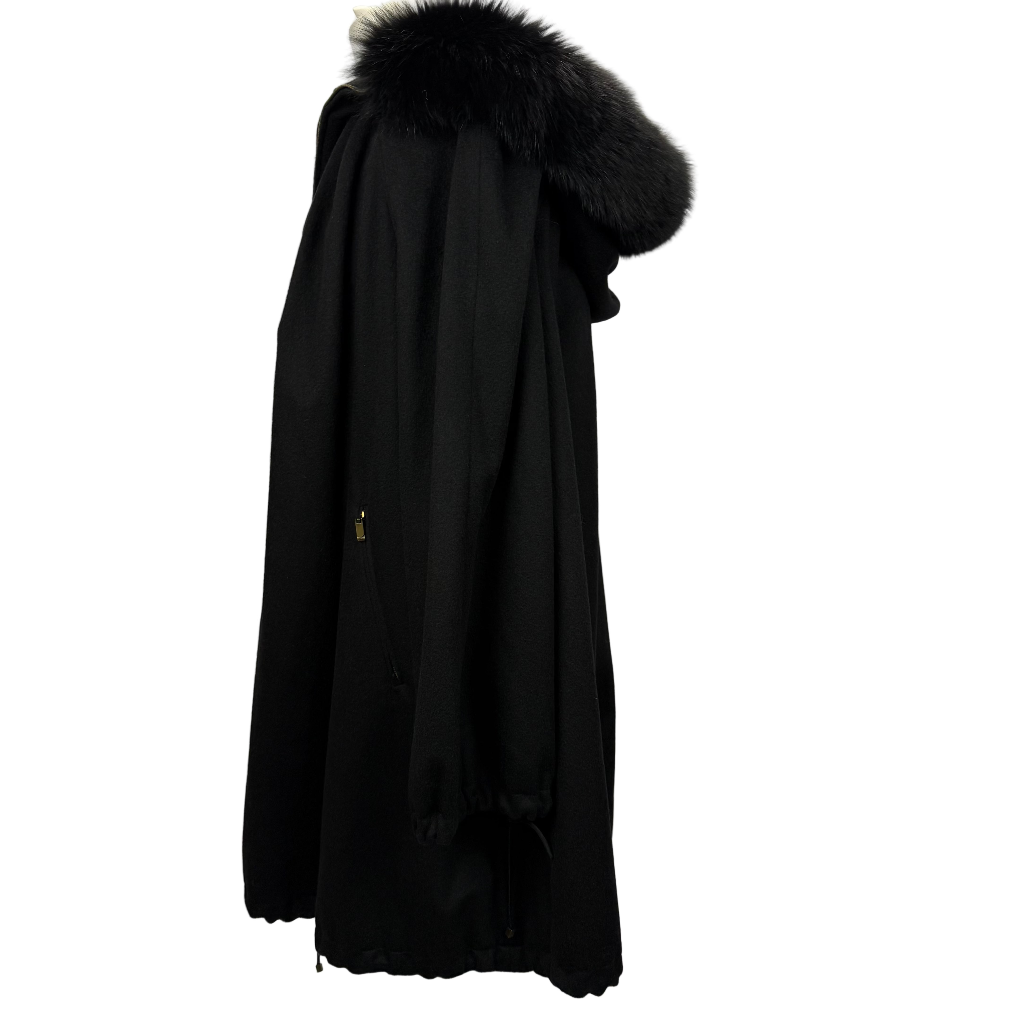 Max Mara Black Pure Cashmere Hooded Coat XS/S/M
