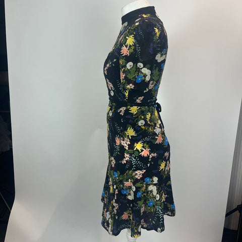 Erdem Black Floribunda Print Silk Midi Dress XS