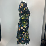 Erdem Black Floribunda Print Silk Midi Dress XS