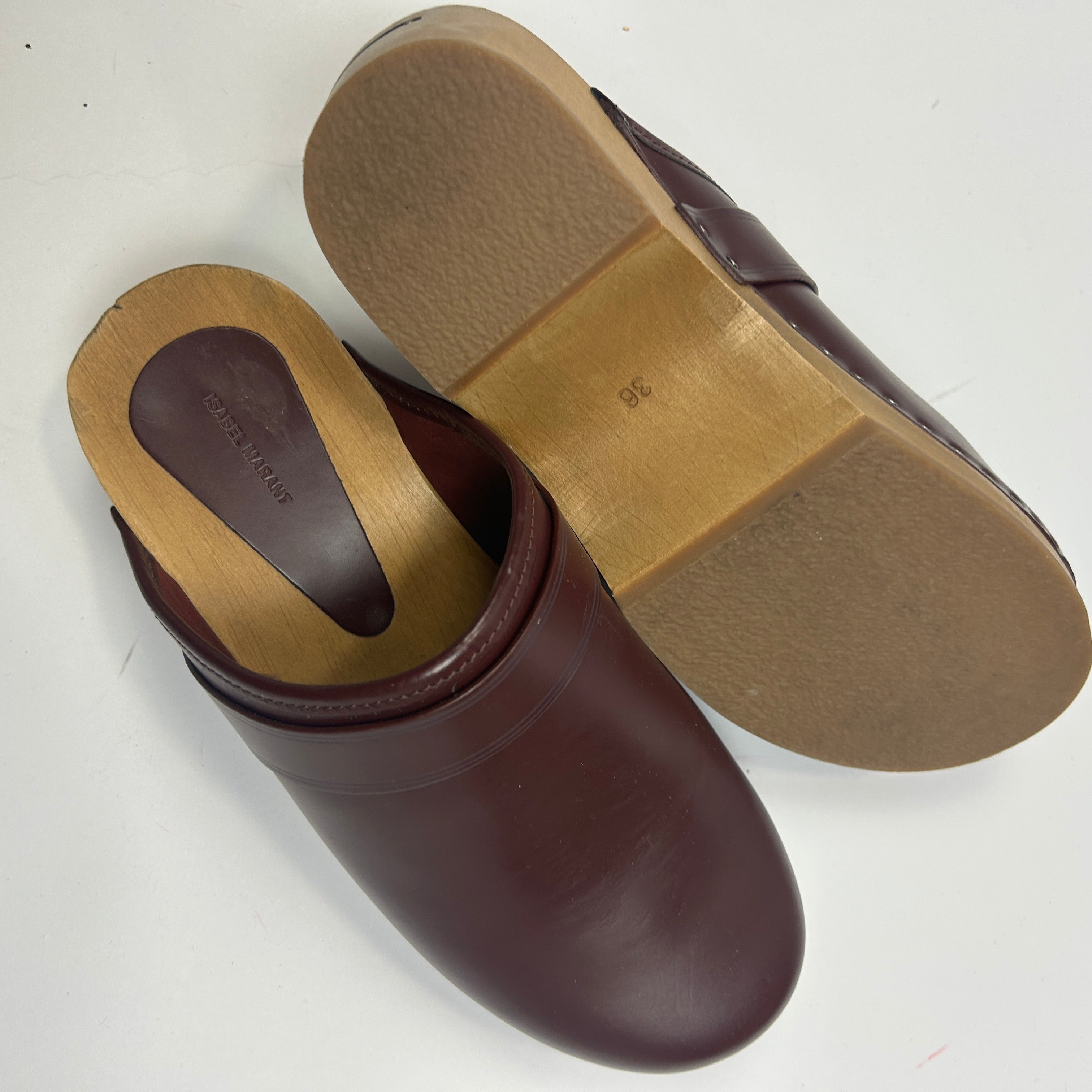 Isabel Marant Oxblood Leather Clogs 36