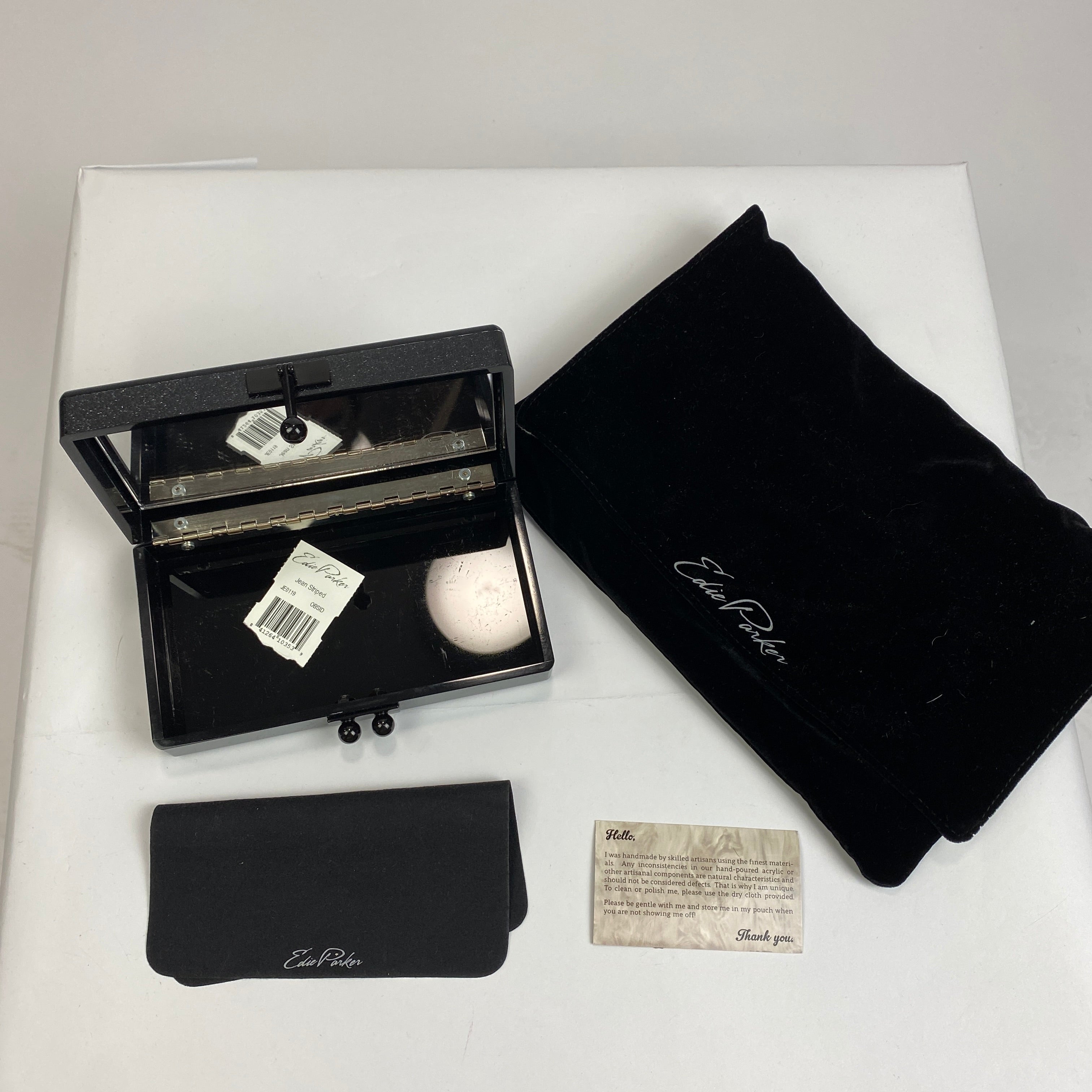 Edie Parker New Black Metallic Stripe Box Jean Clutch Bag