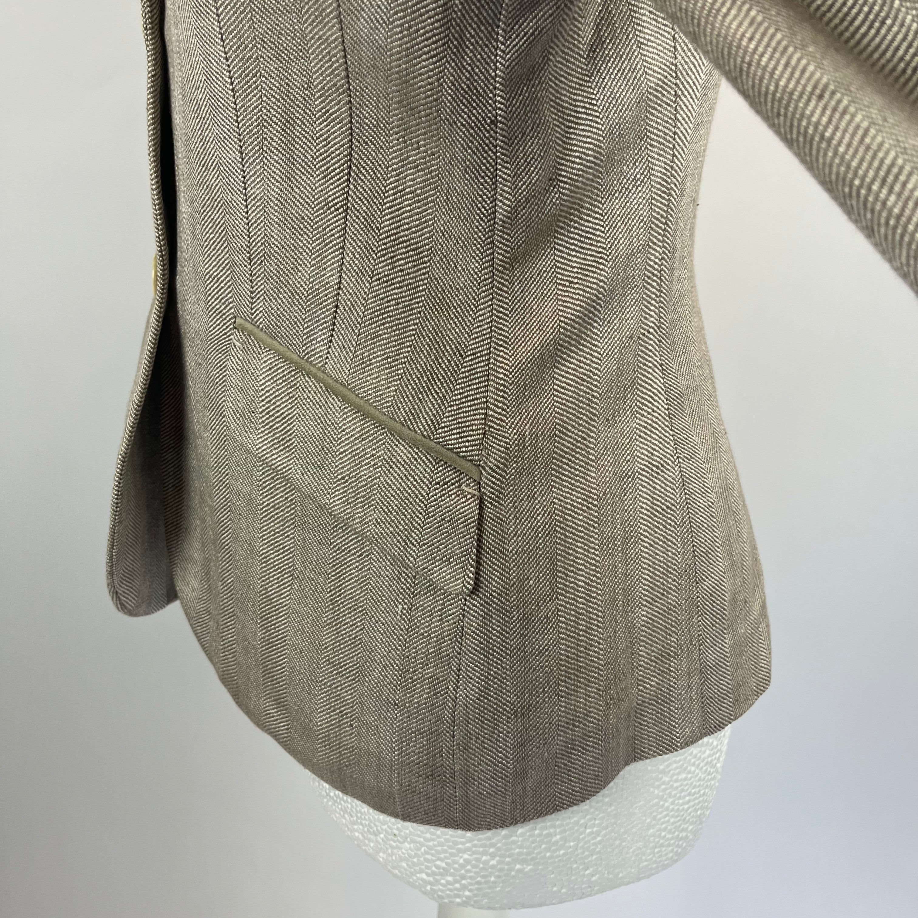 Loro Piana Limestone Herringbone Linen & Silk Jacket S