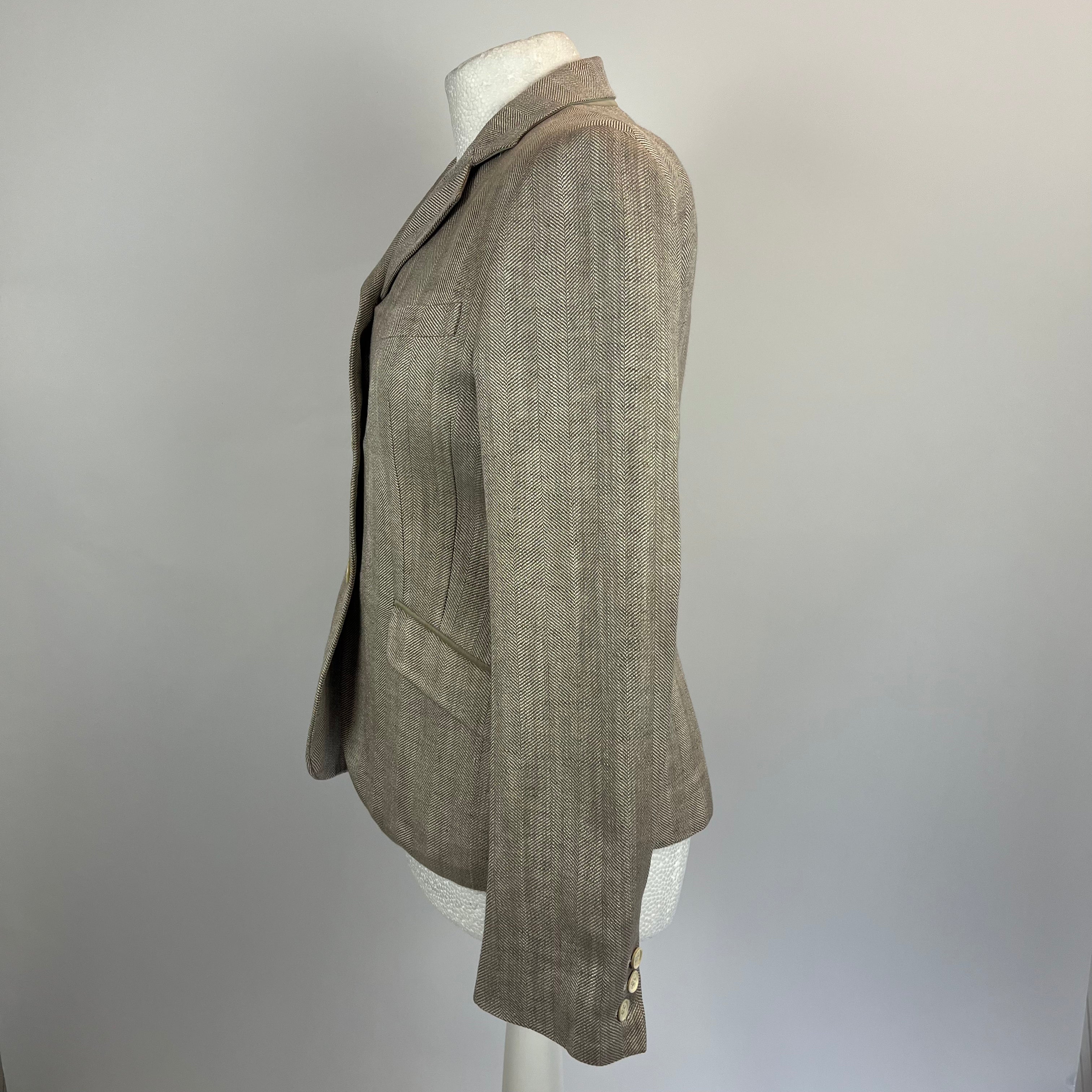 Loro Piana Limestone Herringbone Linen & Silk Jacket S