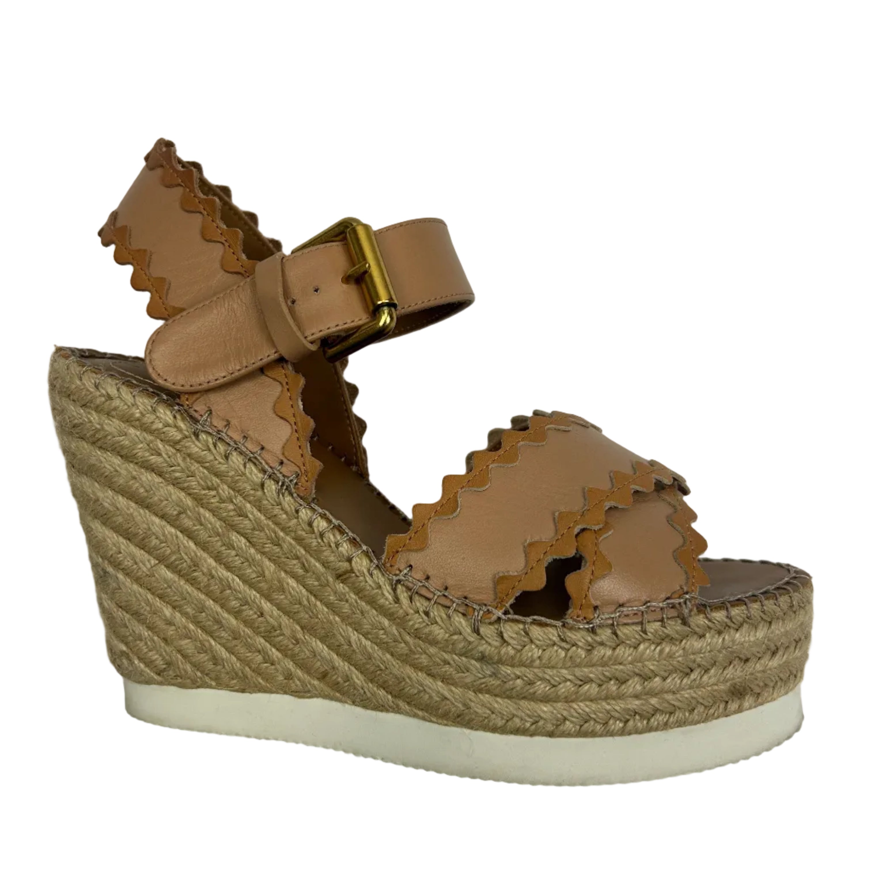 Chloe Blush Leather Ricrac Platform Espadrille Sandals 36