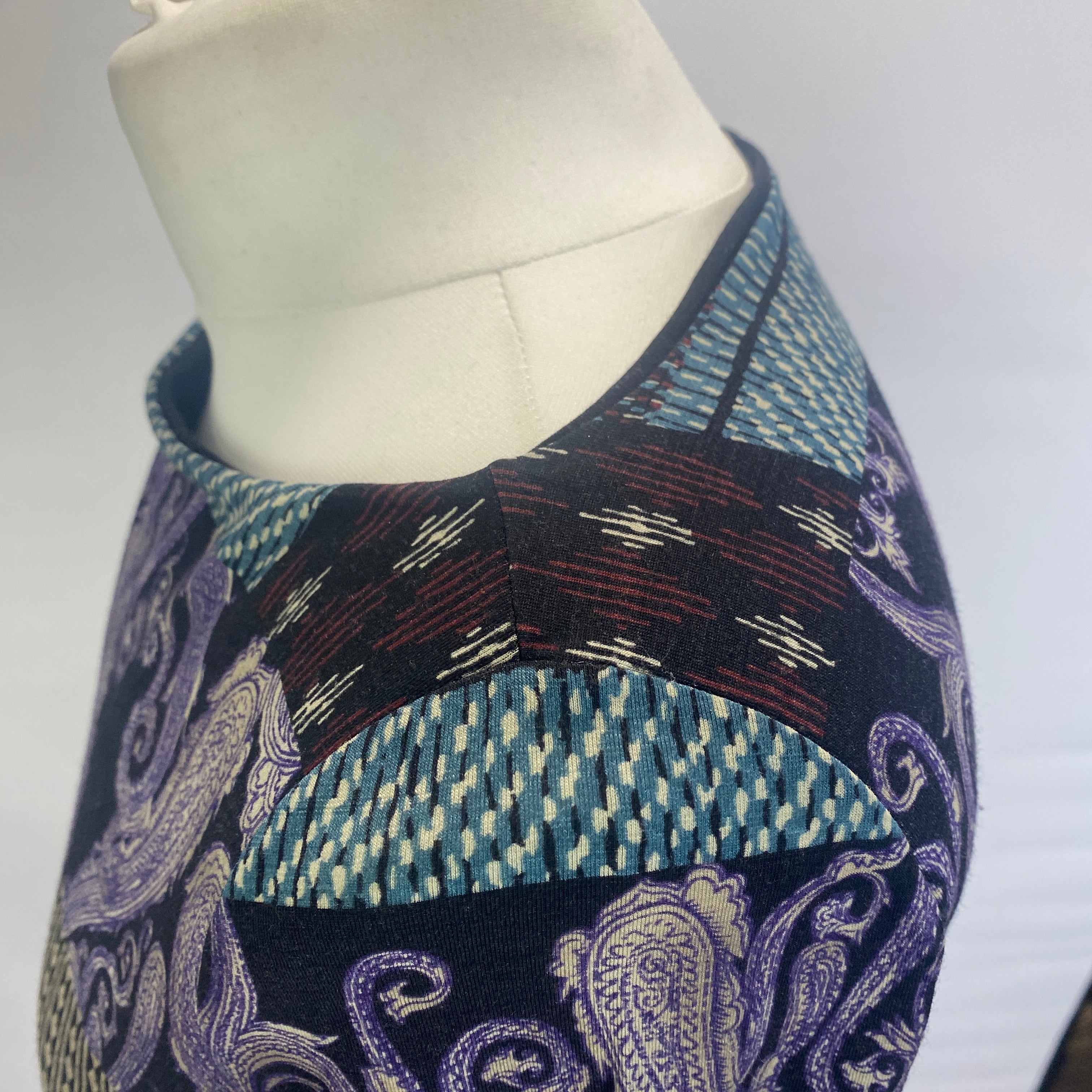 Etro Purple & Black Paisley Panel Print Wool Top XS