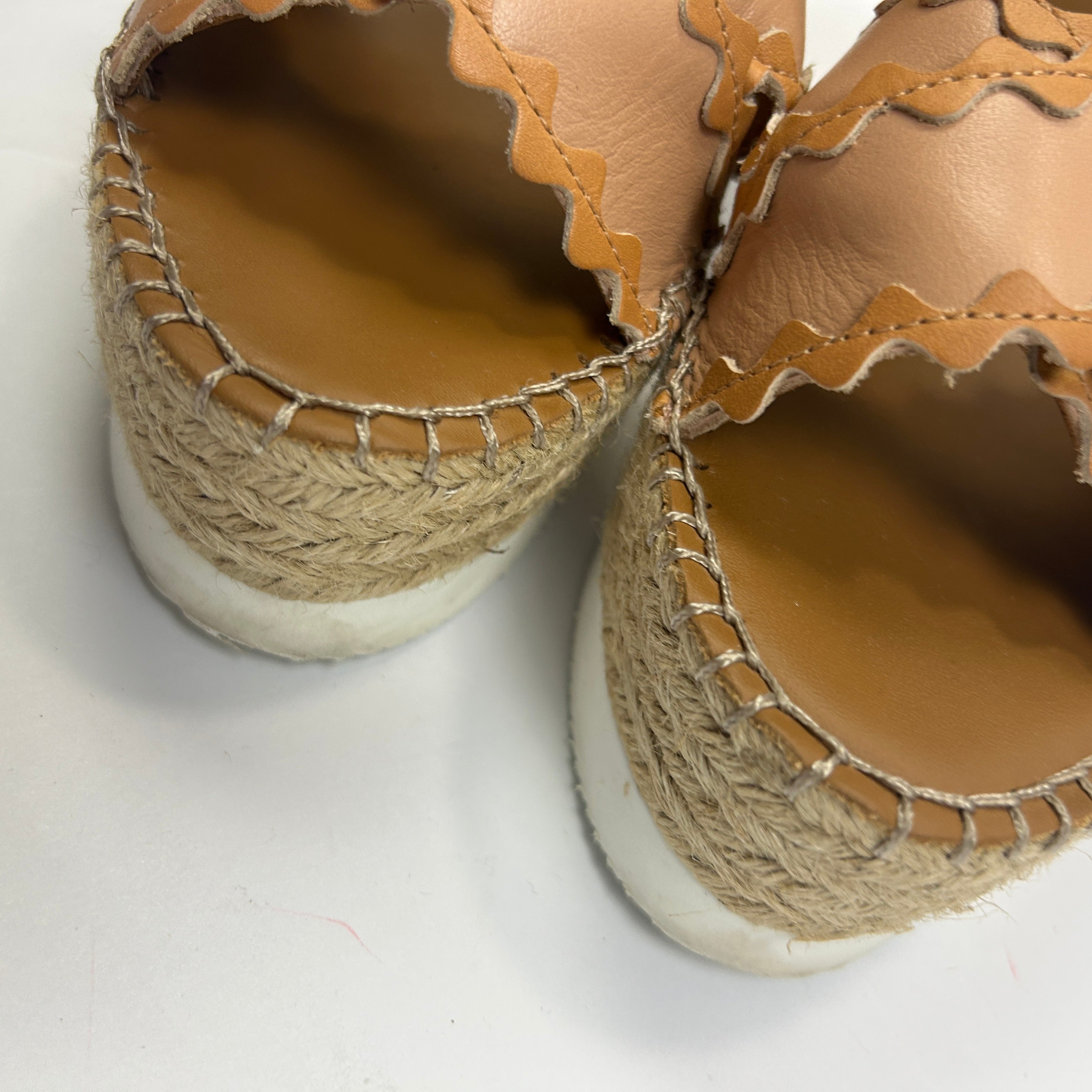 Chloe Blush Leather Ricrac Platform Espadrille Sandals 36
