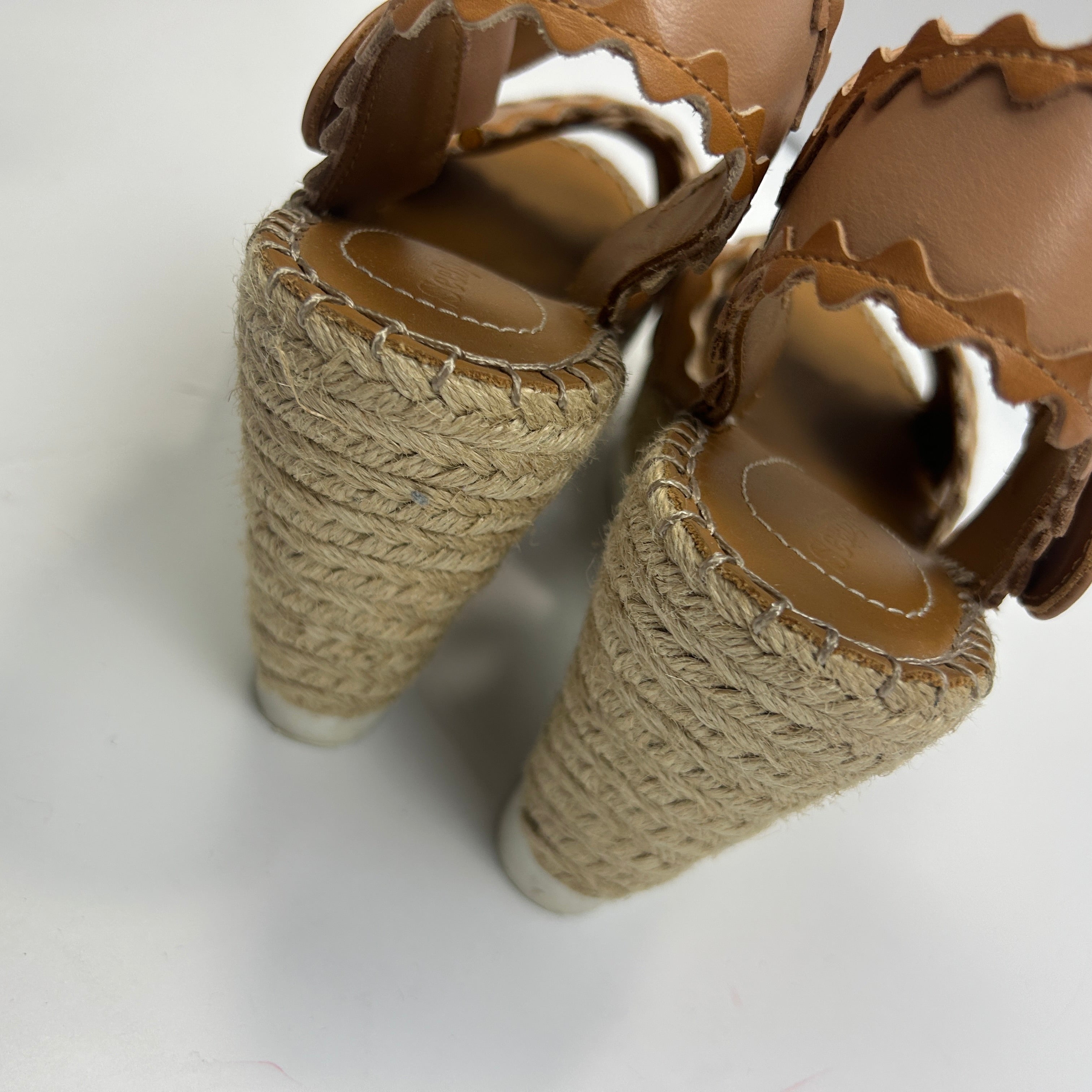 Chloe Blush Leather Ricrac Platform Espadrille Sandals 36