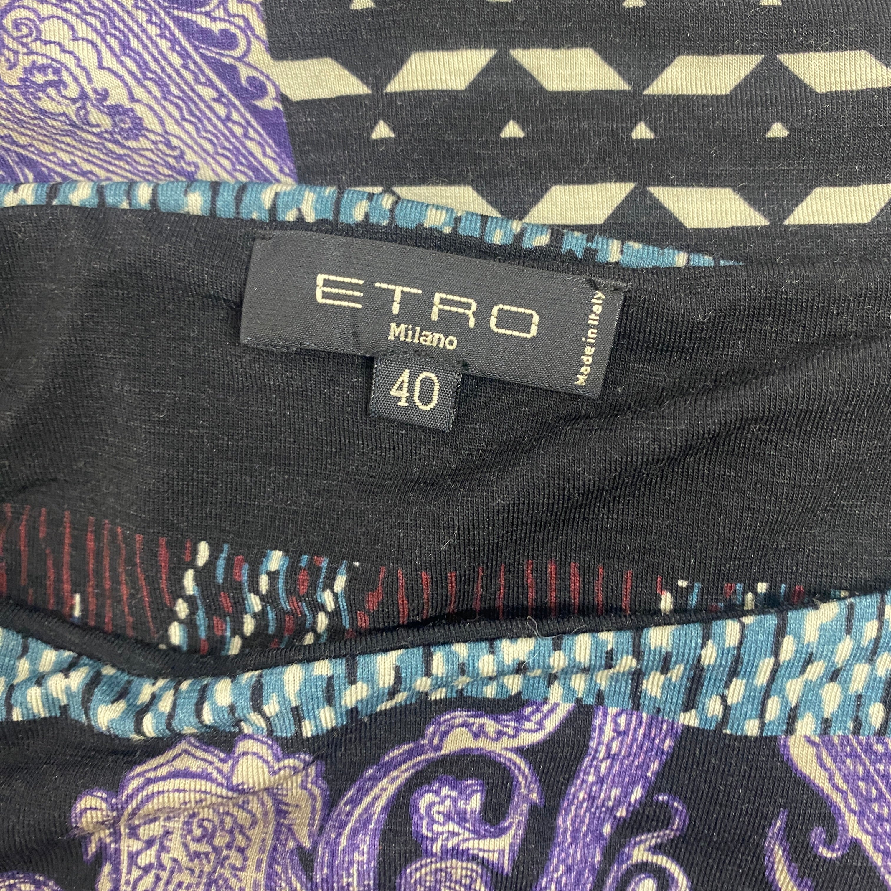 Etro Purple & Black Paisley Panel Print Wool Top XS