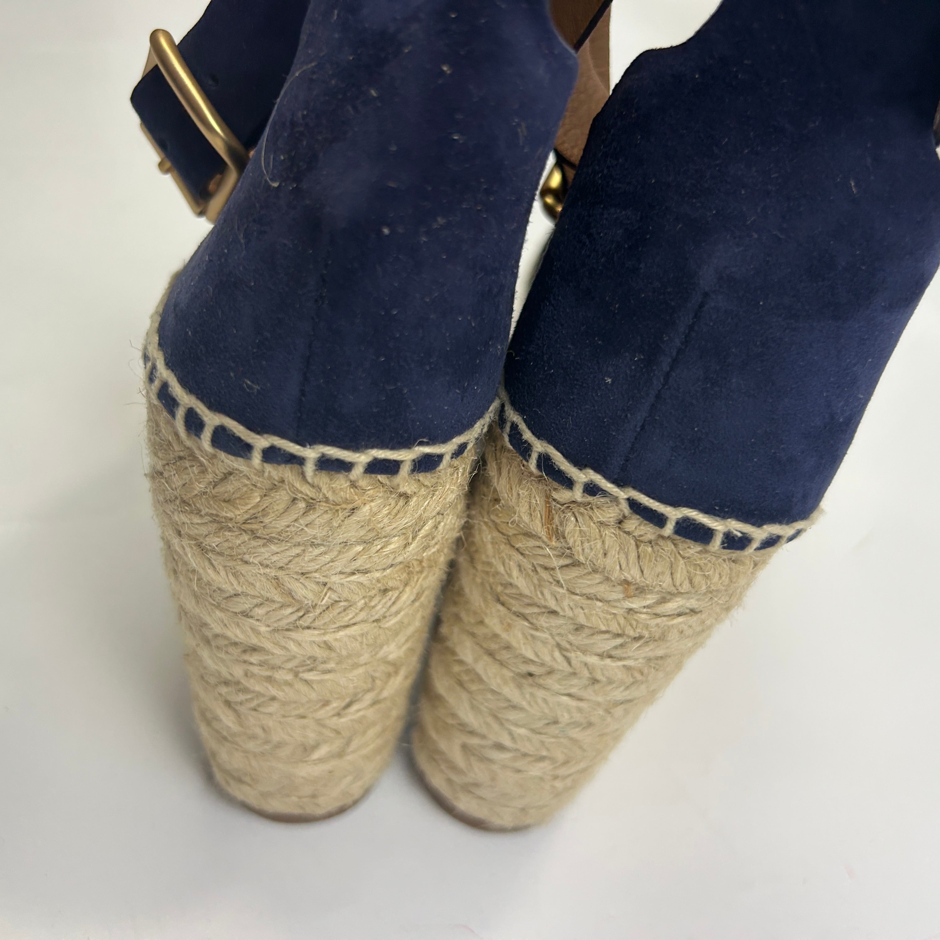 Chloe New Navy Suede Lauren Platform Espadrille Sandals 37
