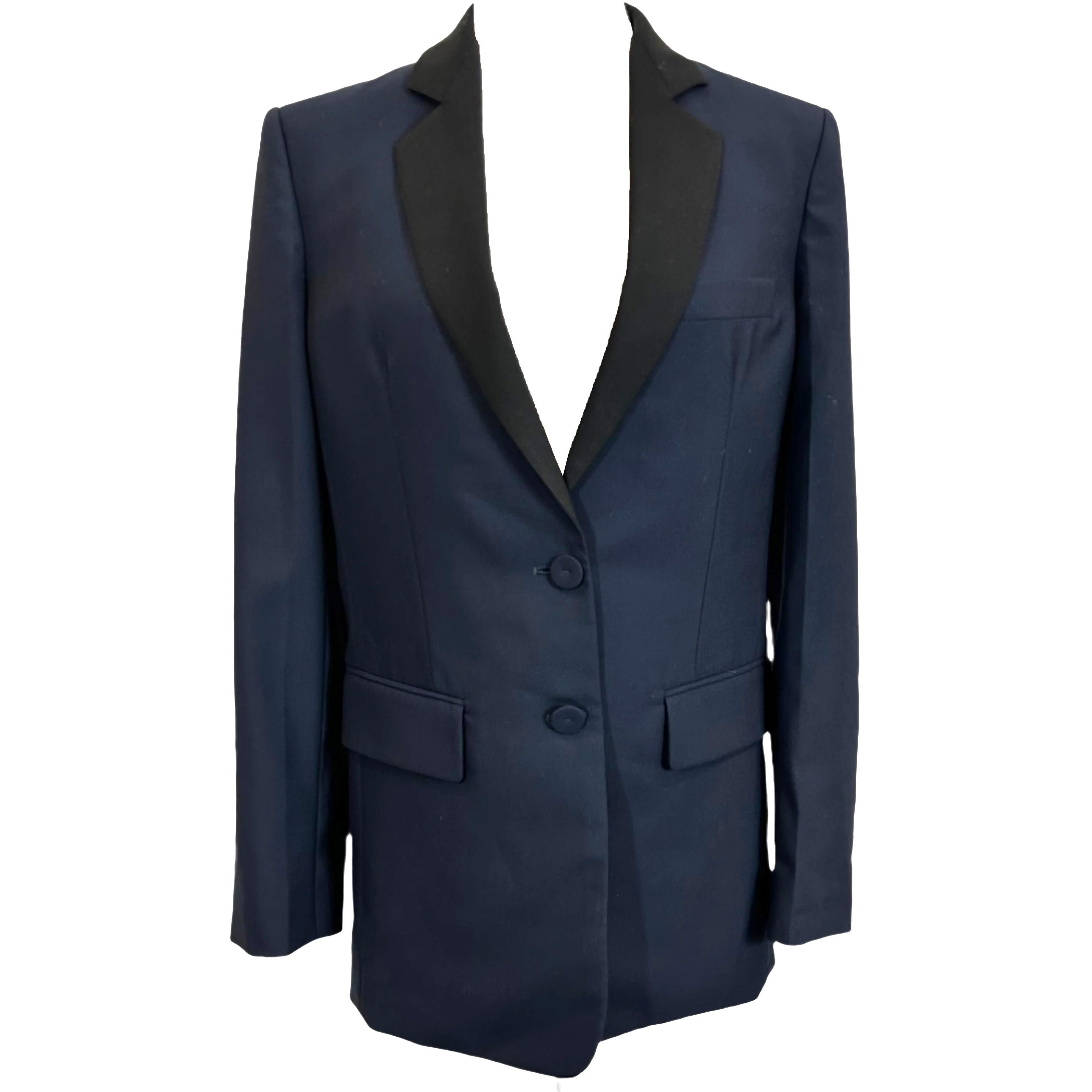 Another Tomorrow Brand New £860 Navy Wool Tuxedo Jacket XS