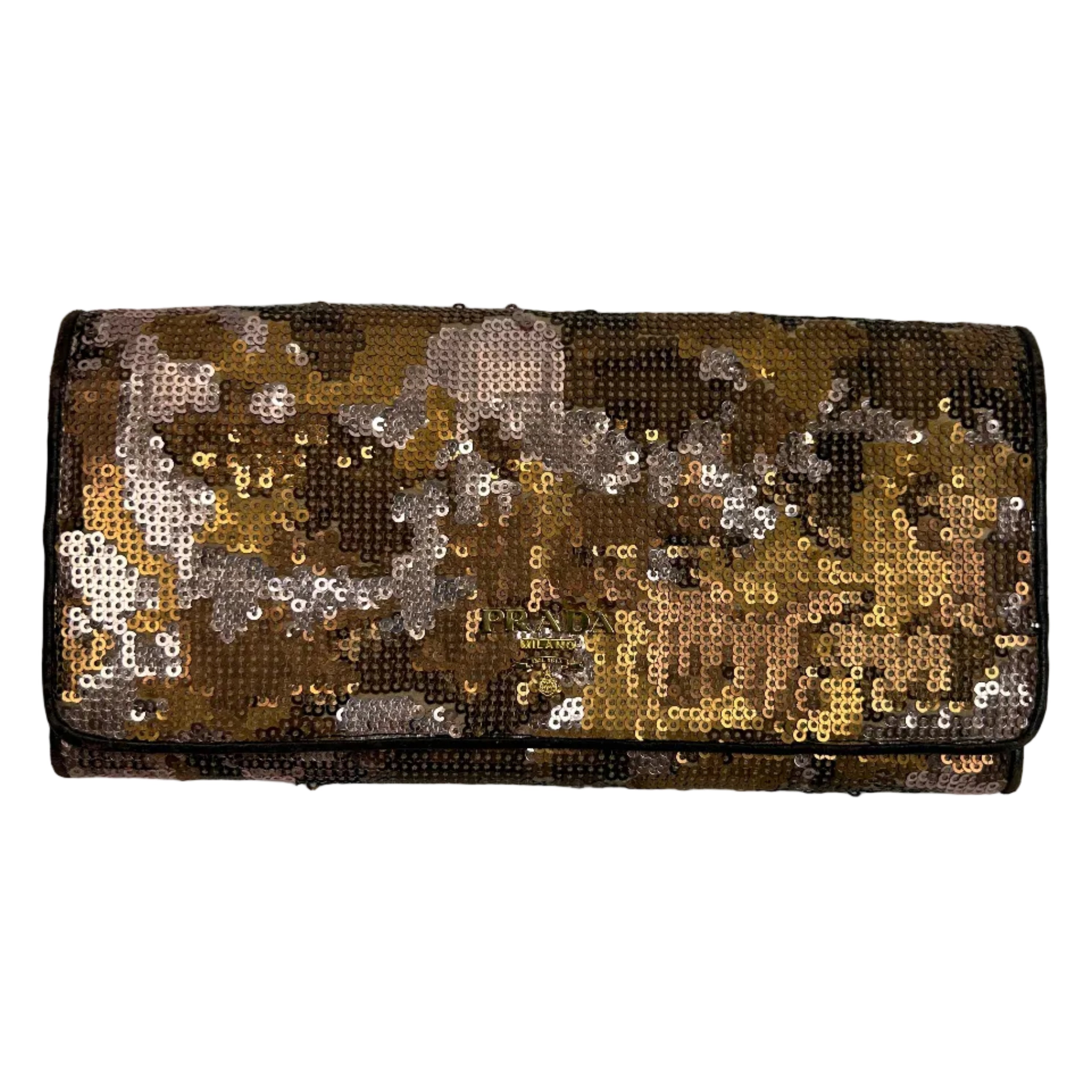 Prada Copper & Nude Sequin Camo Clutch Bag