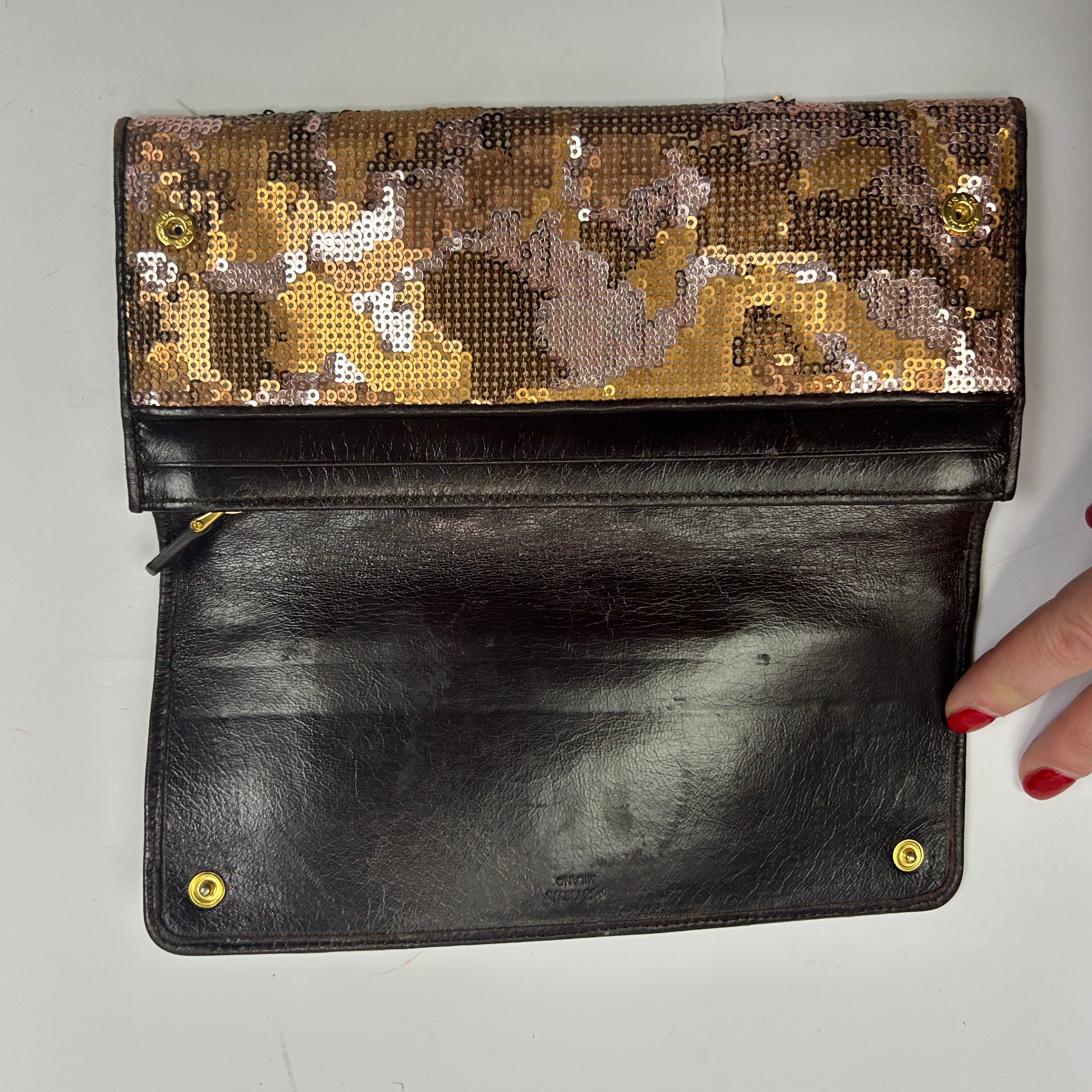 Prada Copper & Nude Sequin Camo Clutch Bag