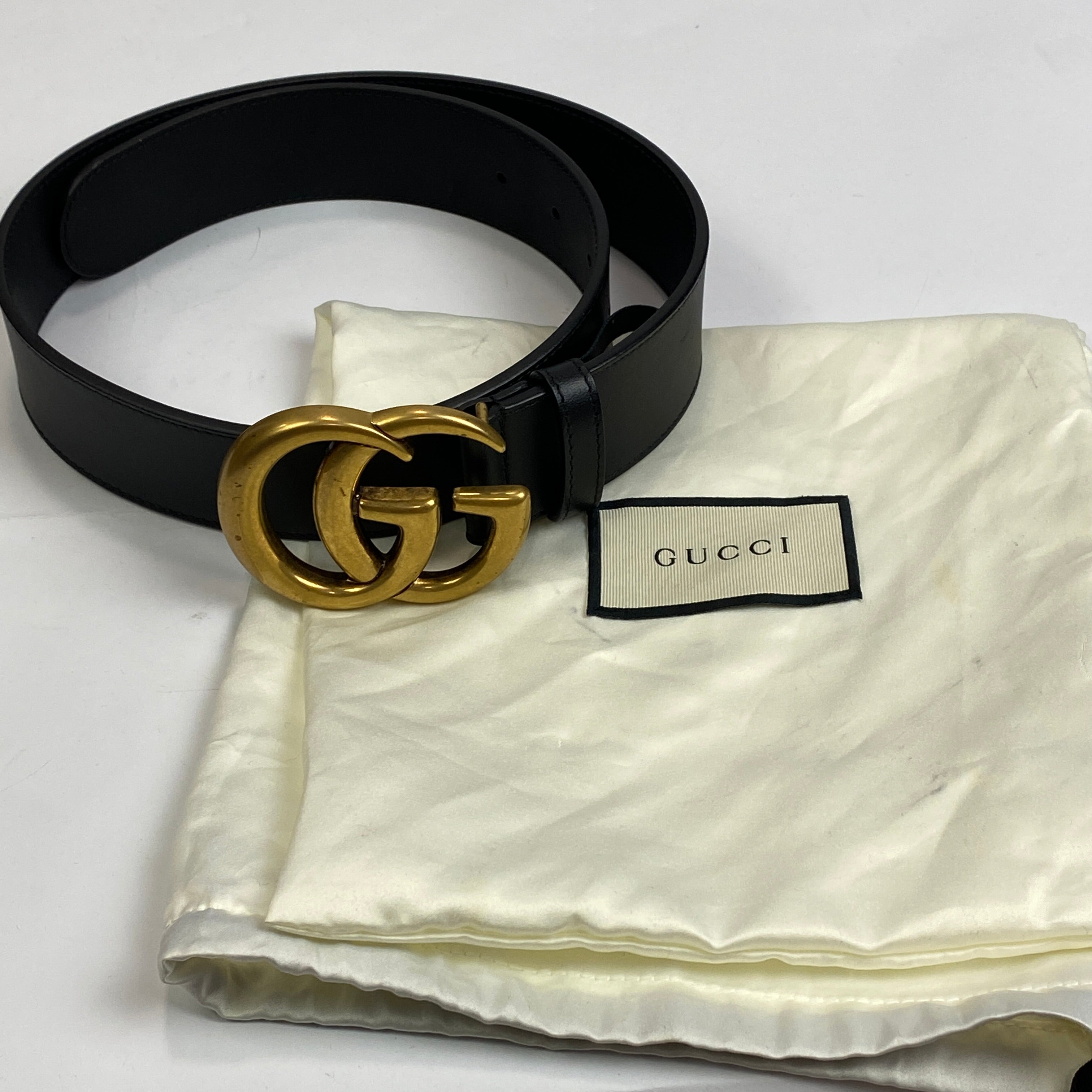 Gucci £430 Black Leather GG Marmont Belt XS