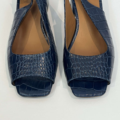 By Far Brand New £415 Navy Mock Croc Slingback Sandals 37