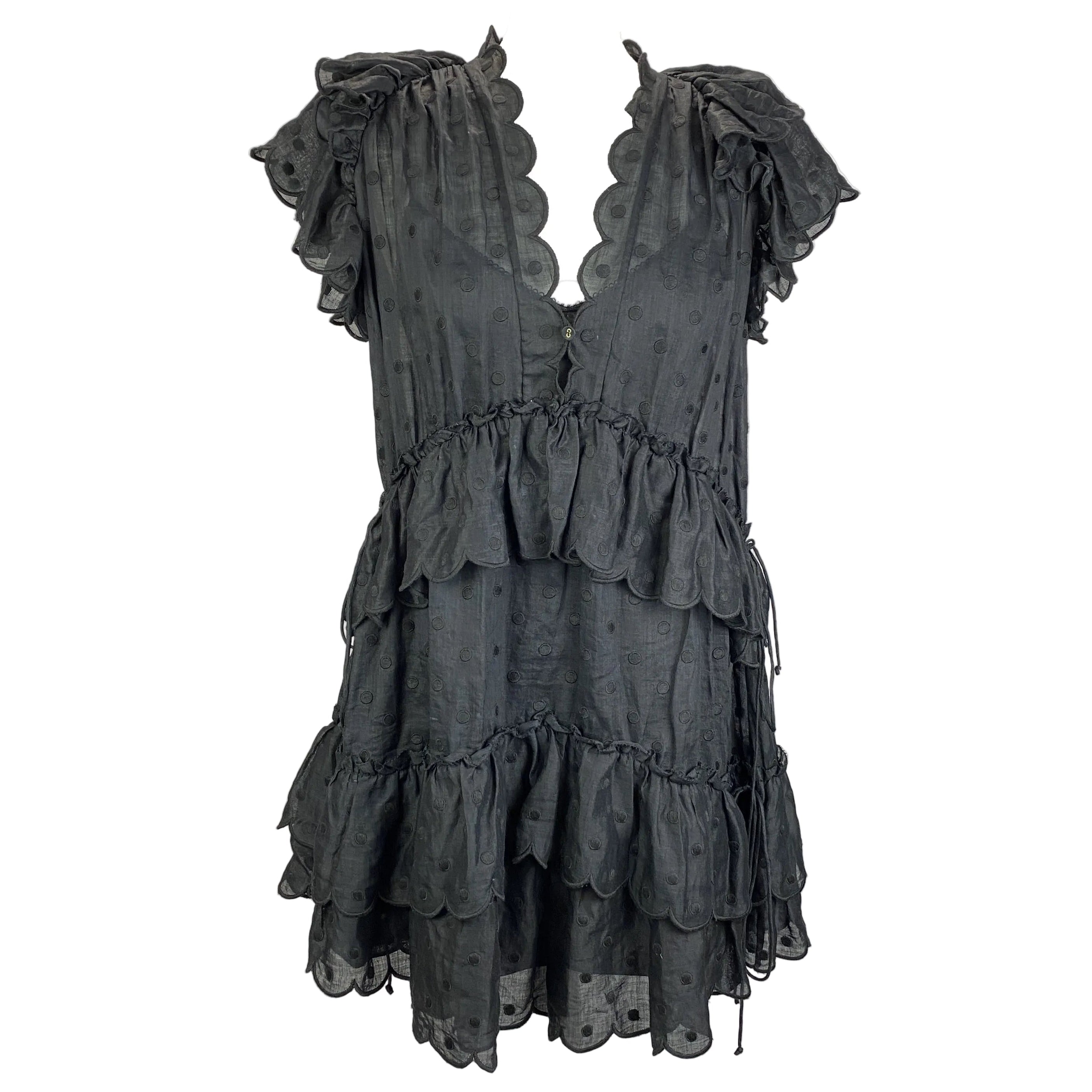 Zimmermann Black Embroidered Tiered Dress XXS