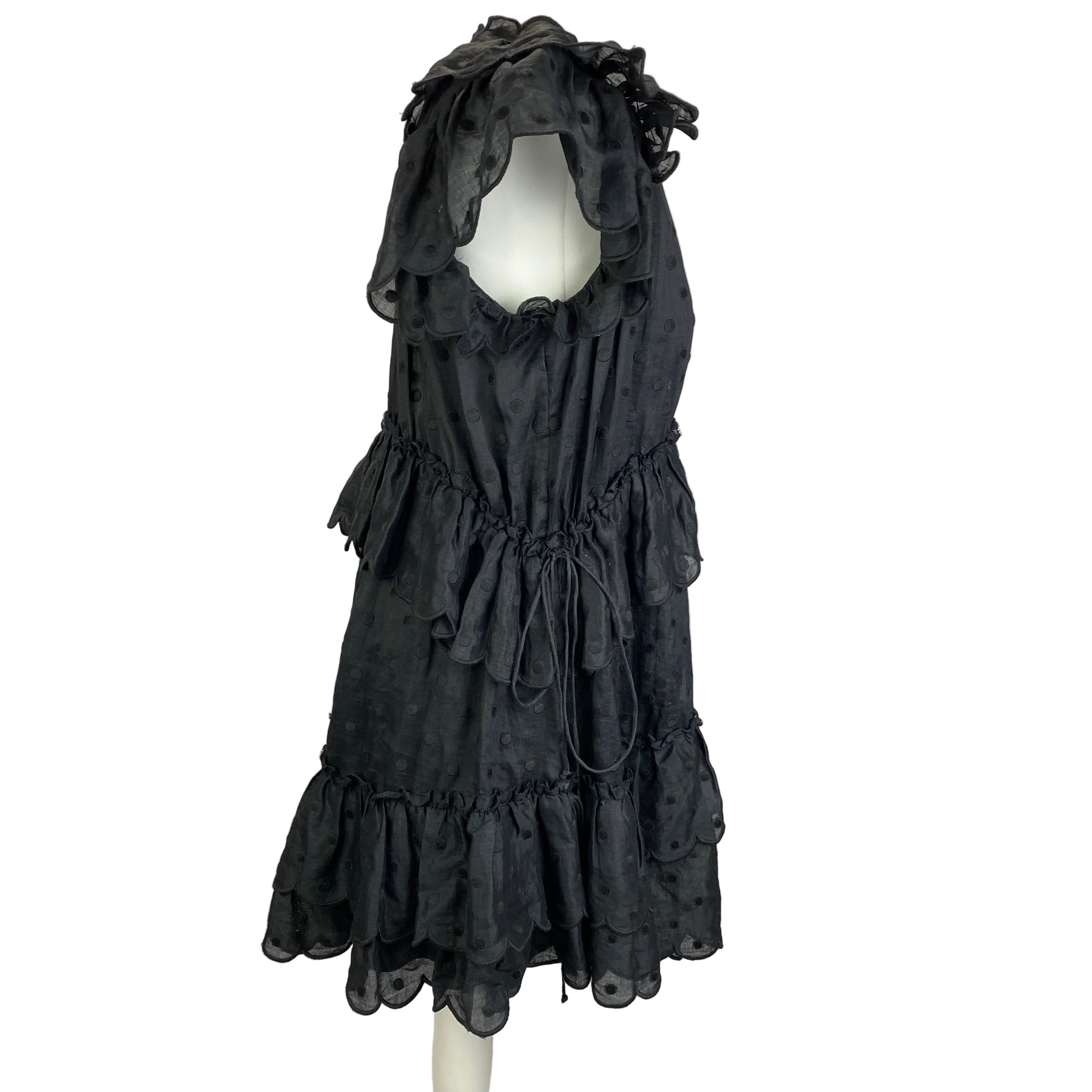 Zimmermann Black Embroidered Tiered Dress XXS