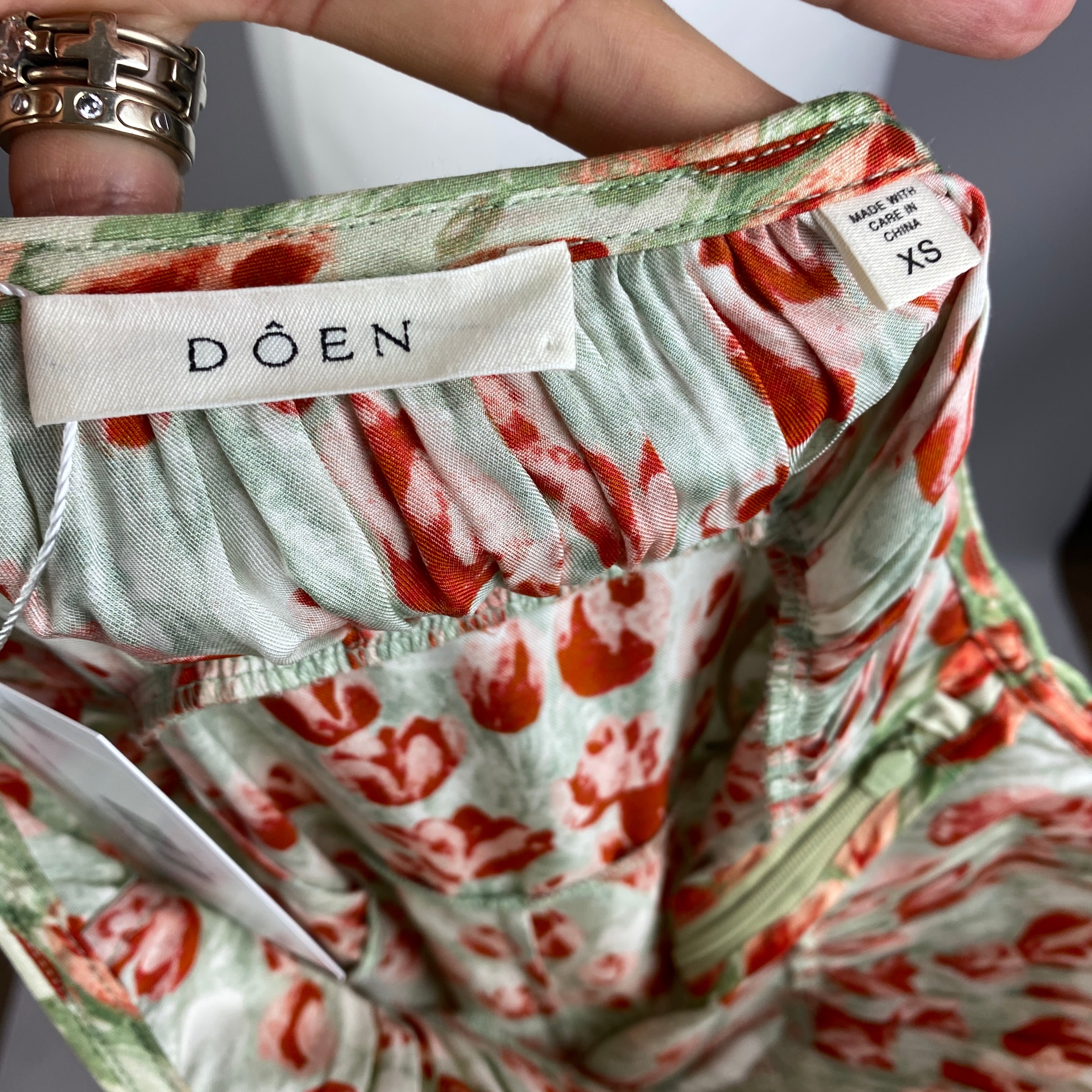 Doen £555 Green & Orange Tulip Print Satin Slip Dress XS