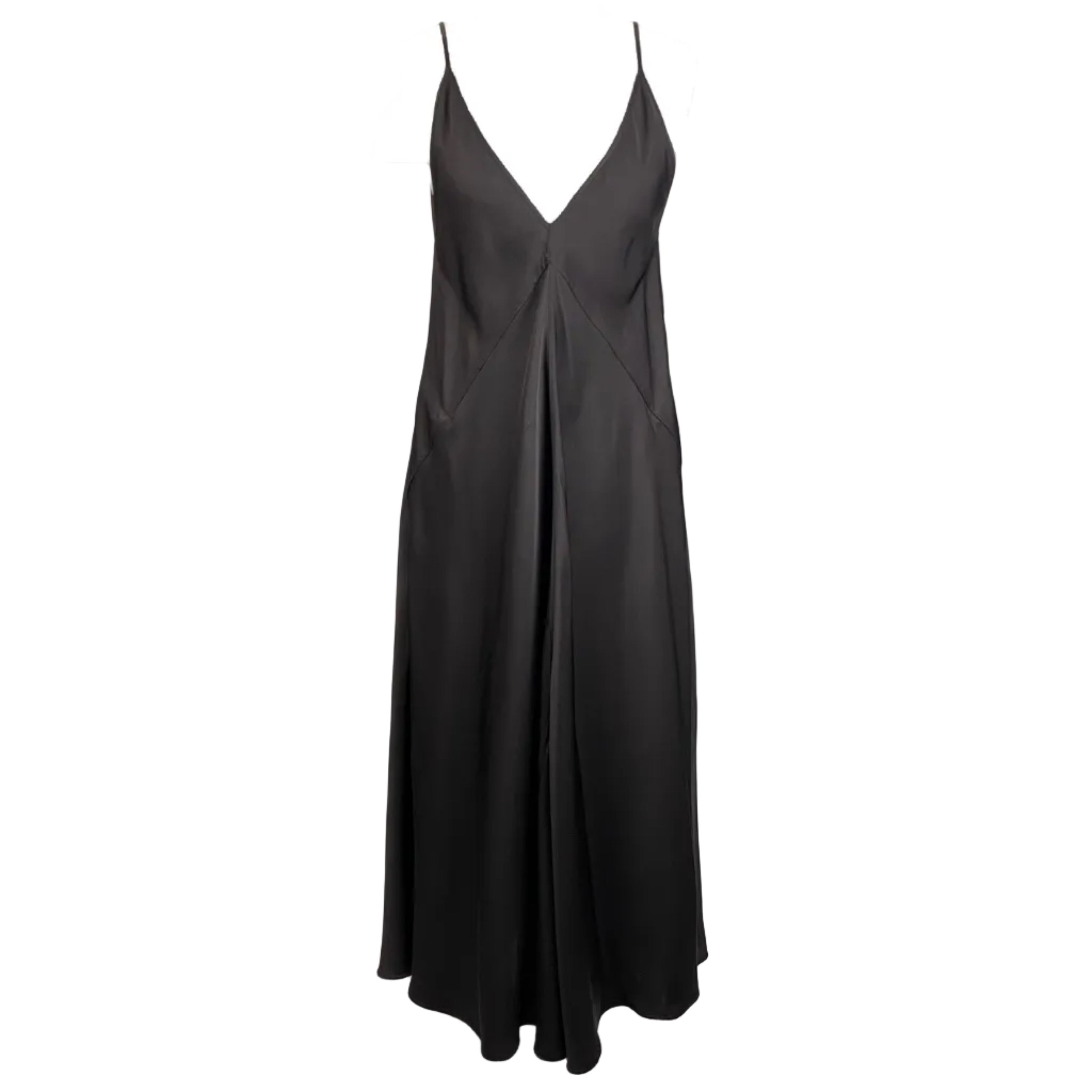 Jil Sander New Black Satin Handkerchief Hem Slip Dress XS