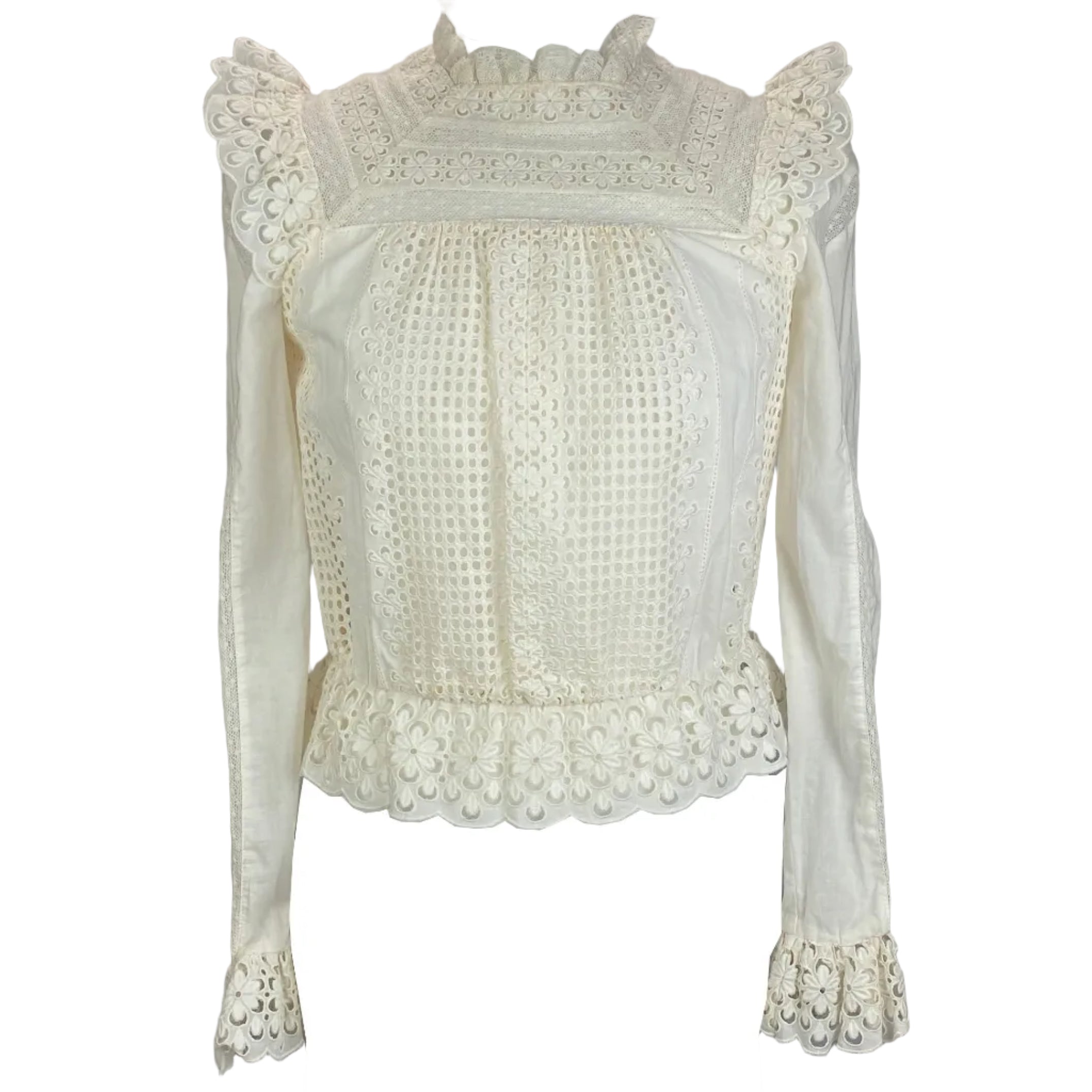 Zimmermann Cream Lace & Broderie Anglais Blouse XXS