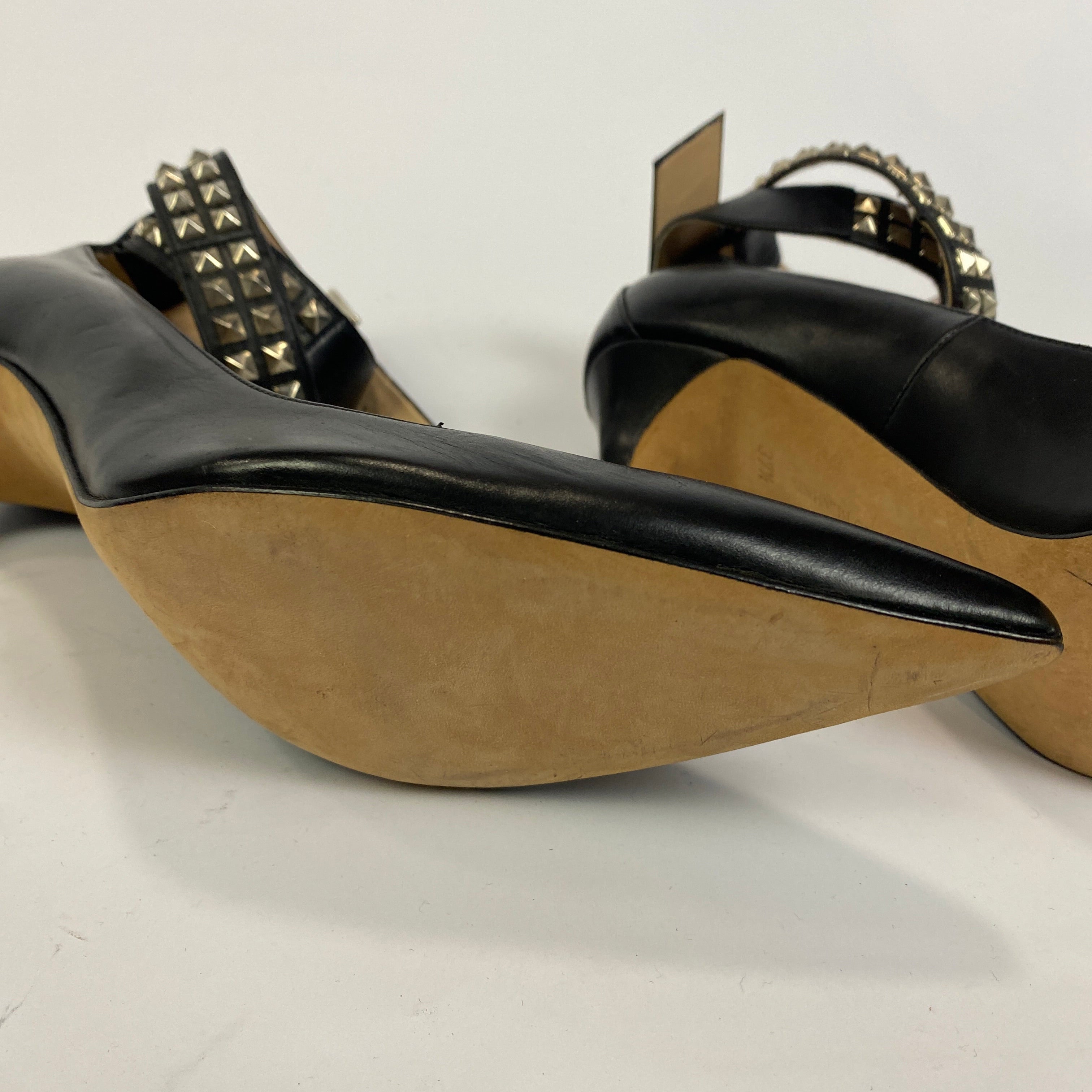 Manolo Blahnik Black Belta Studded Wrap 105mm Heels 37.5
