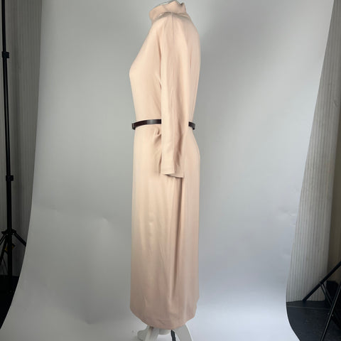Christian Dior Nude Pink Stretch Silk Belted Midi Dress L
