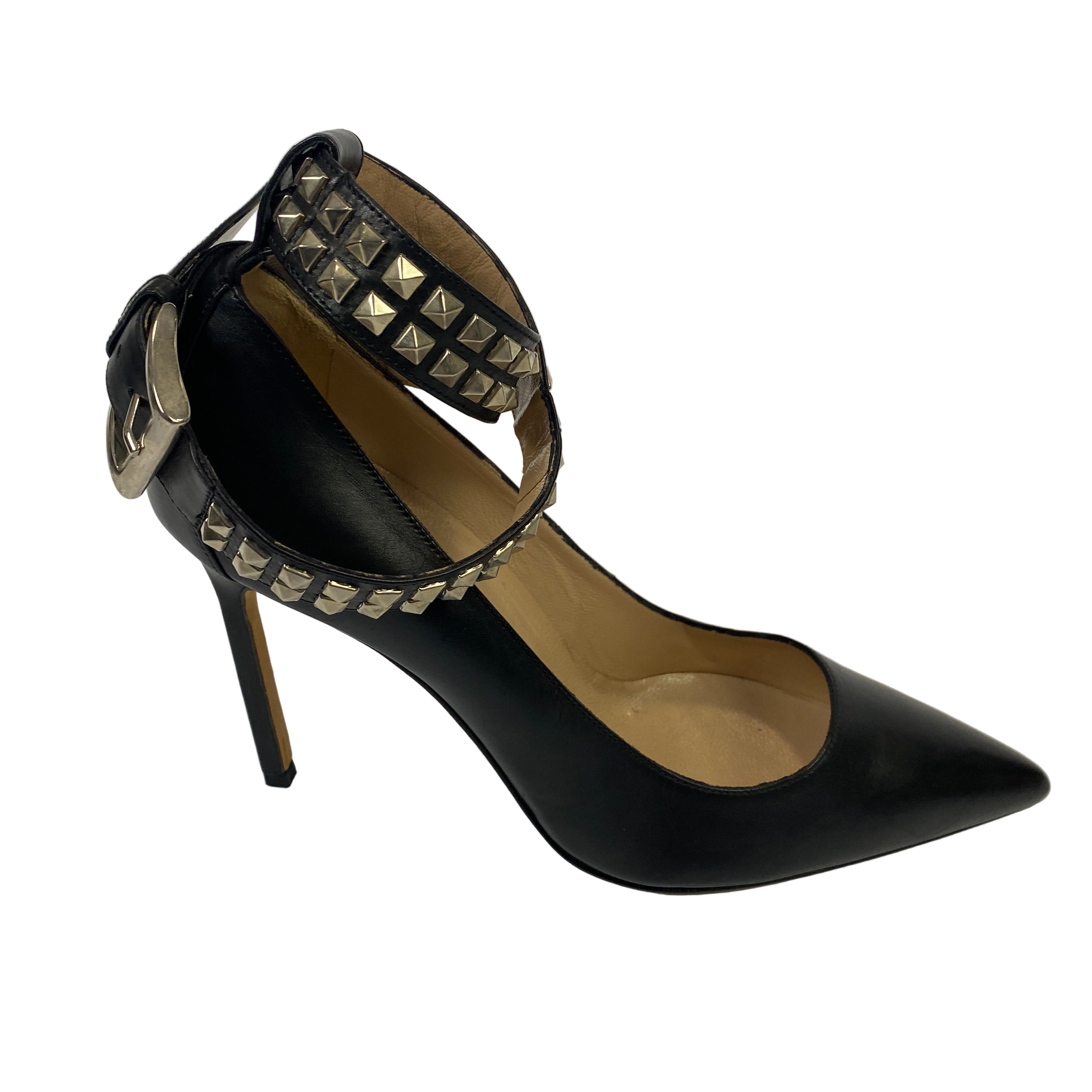 Manolo Blahnik Black Belta Studded Wrap 105mm Heels 37.5